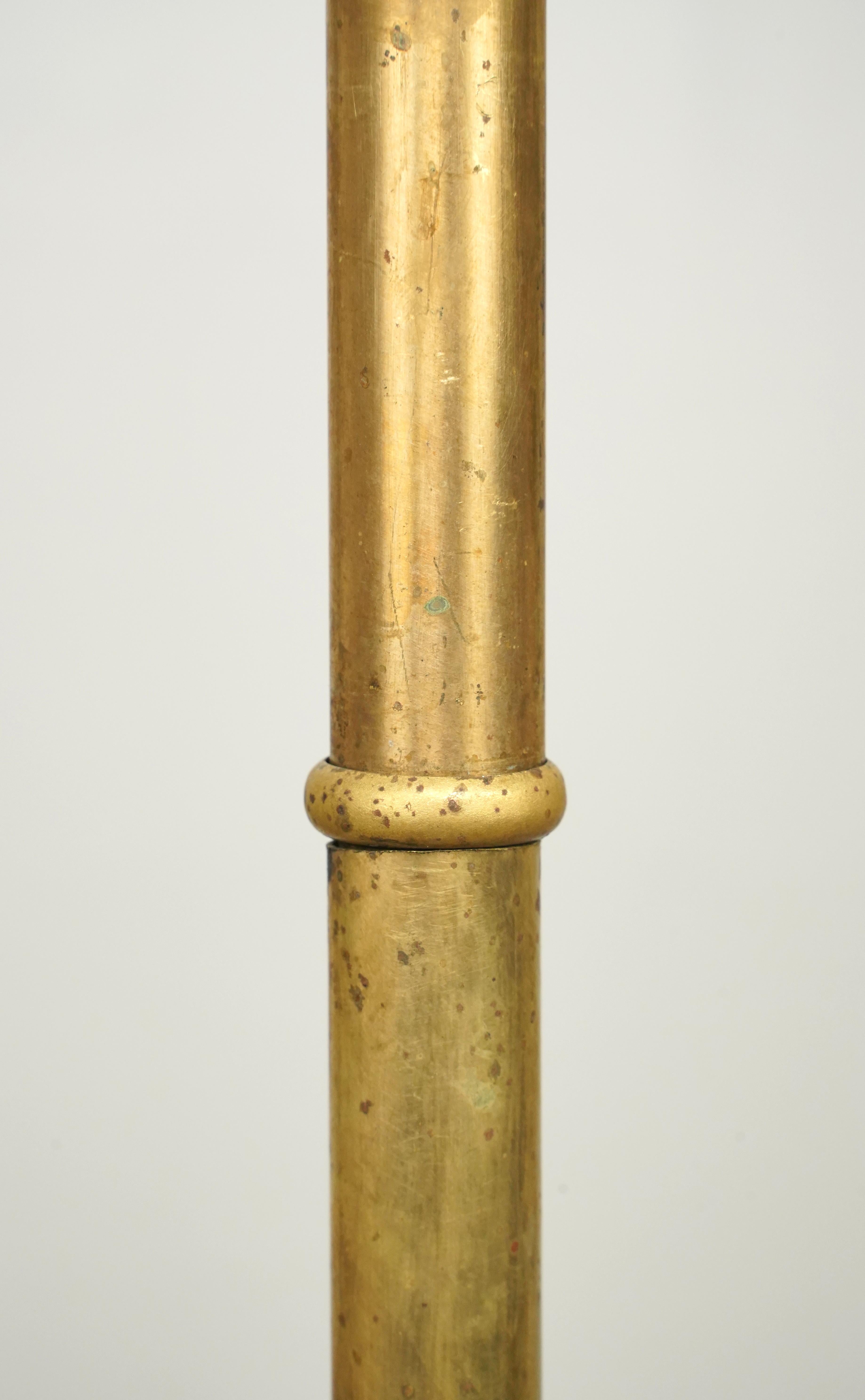 Brass & Nickel 4 Arm Glass Shades Pole Chandelier For Sale 2