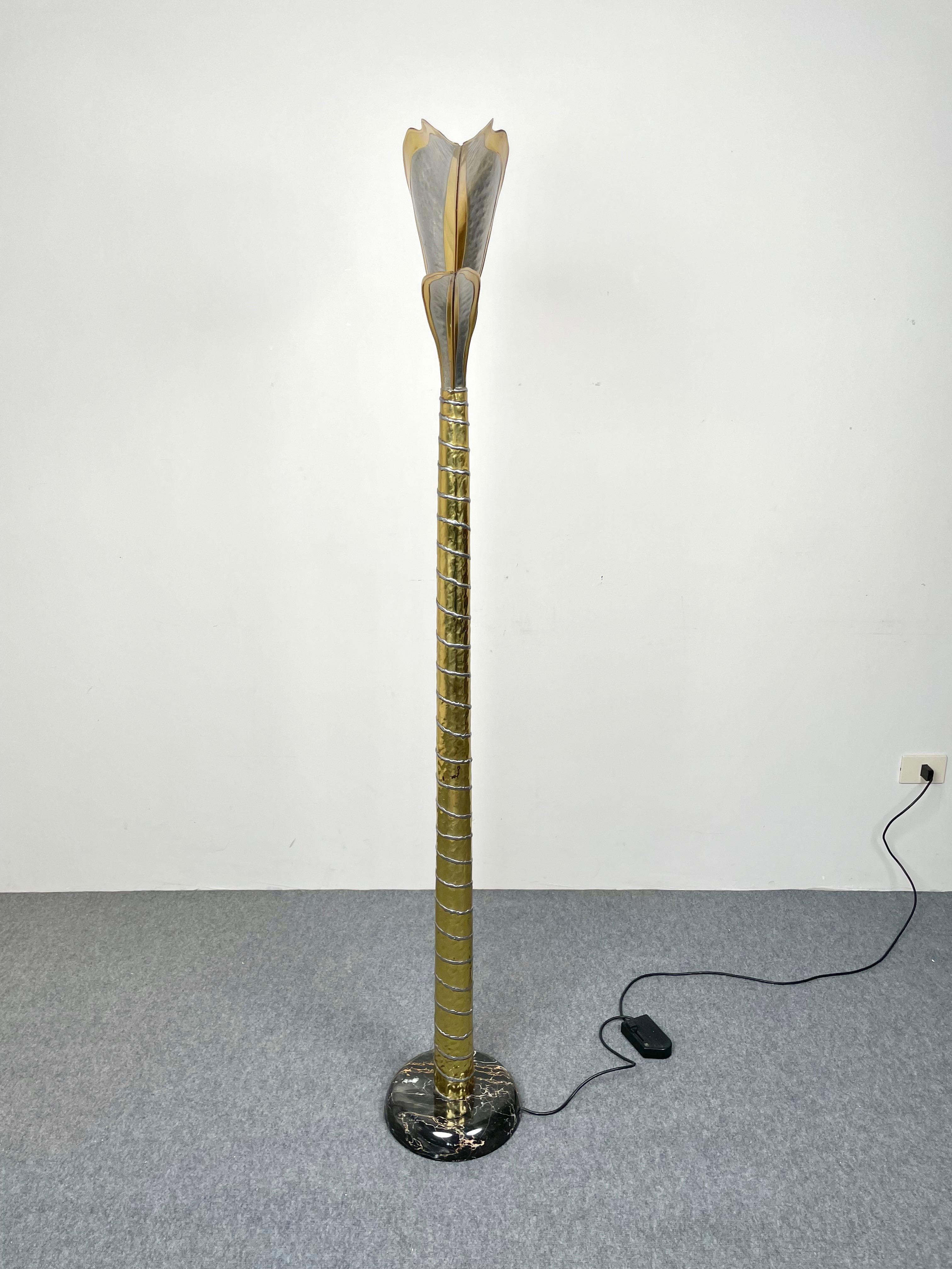Brass Nickel & Marble Floor Lamp by Henri Fernandez for Honoré, France, 1970s 5