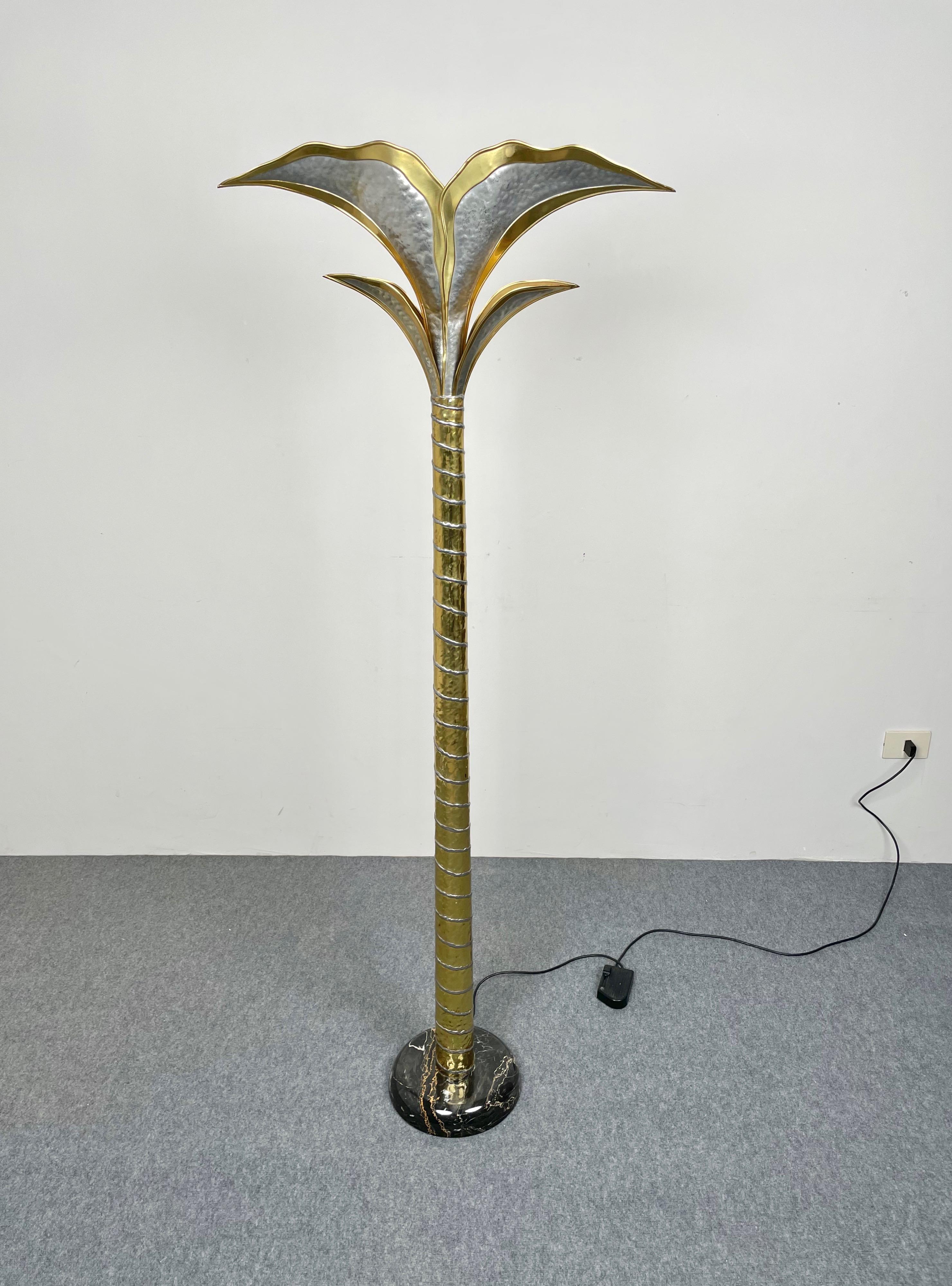 Brass Nickel & Marble Floor Lamp by Henri Fernandez for Honoré, France, 1970s In Good Condition In Rome, IT