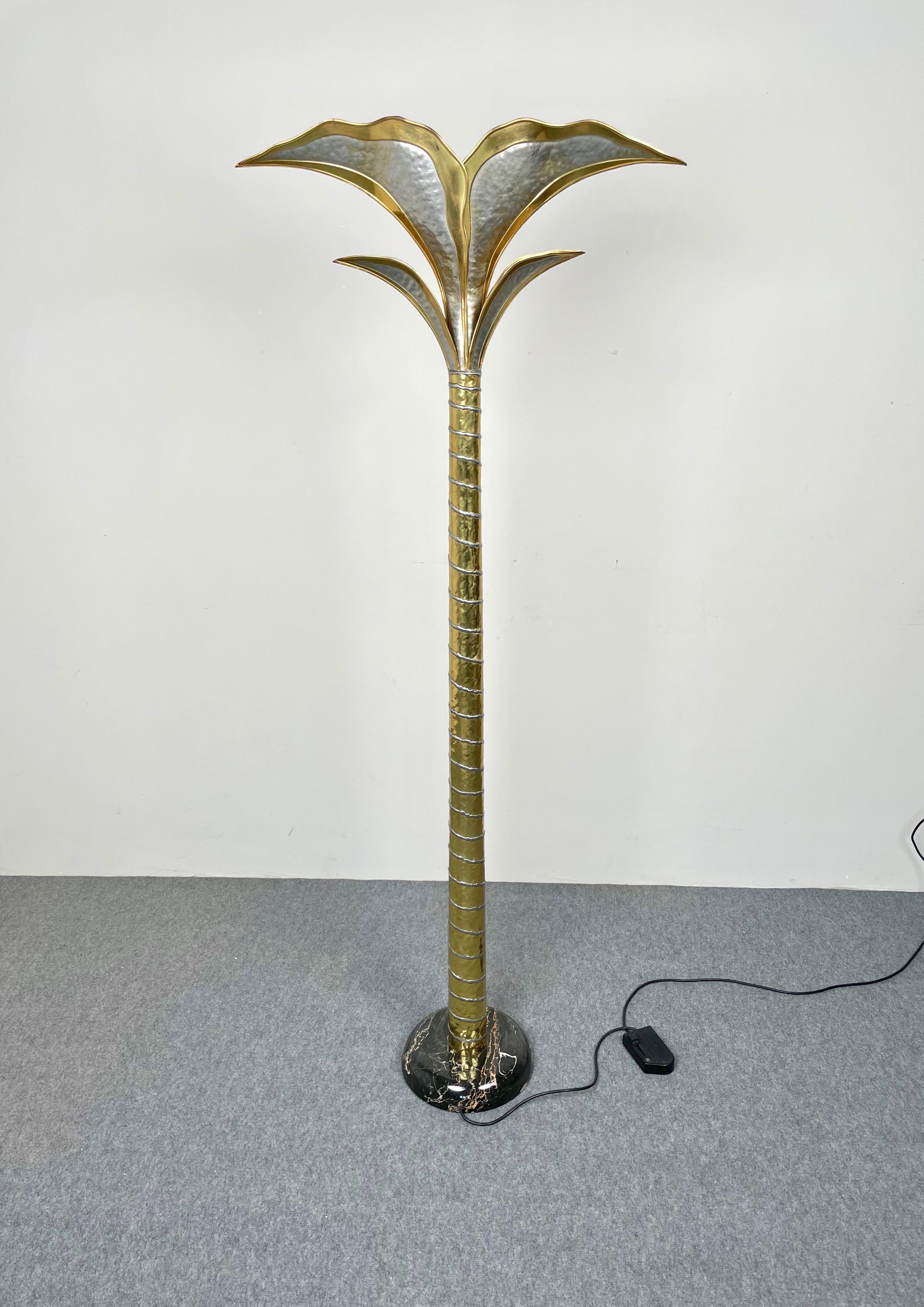 Late 20th Century Brass Nickel & Marble Floor Lamp by Henri Fernandez for Honoré, France, 1970s