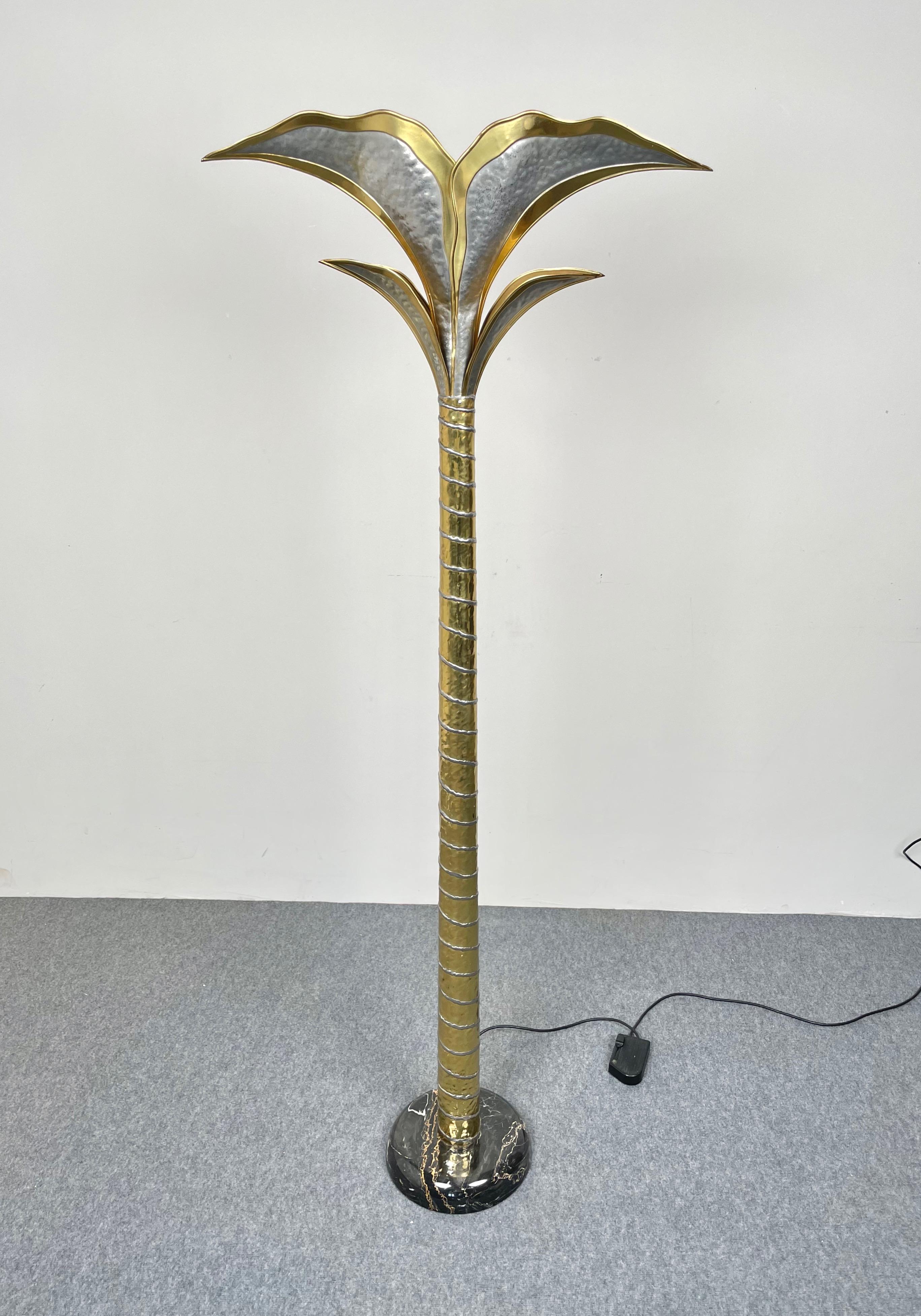 Metal Brass Nickel & Marble Floor Lamp by Henri Fernandez for Honoré, France, 1970s