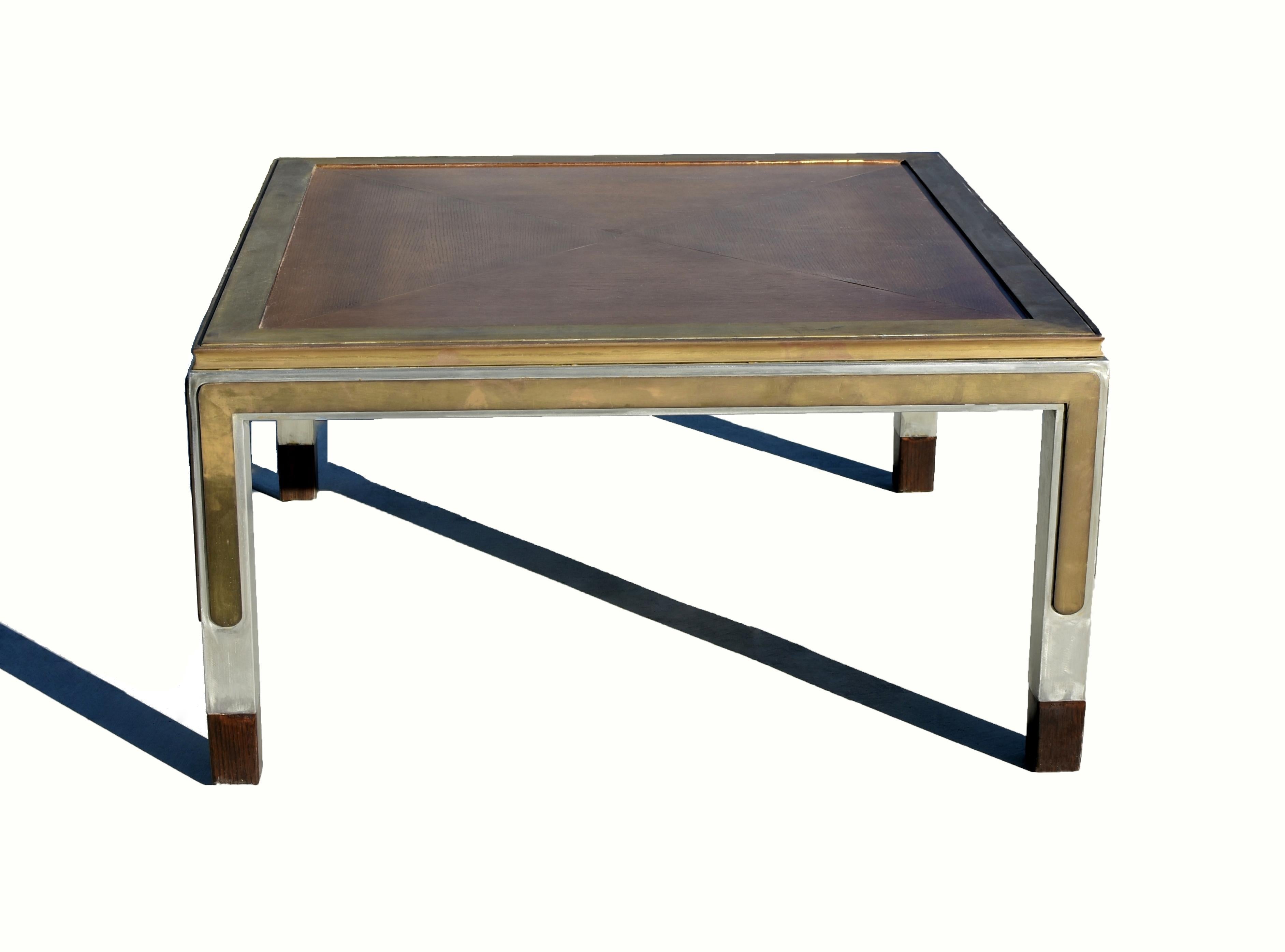 Brass Nickel Metal Wood Coffee Table For Sale 8