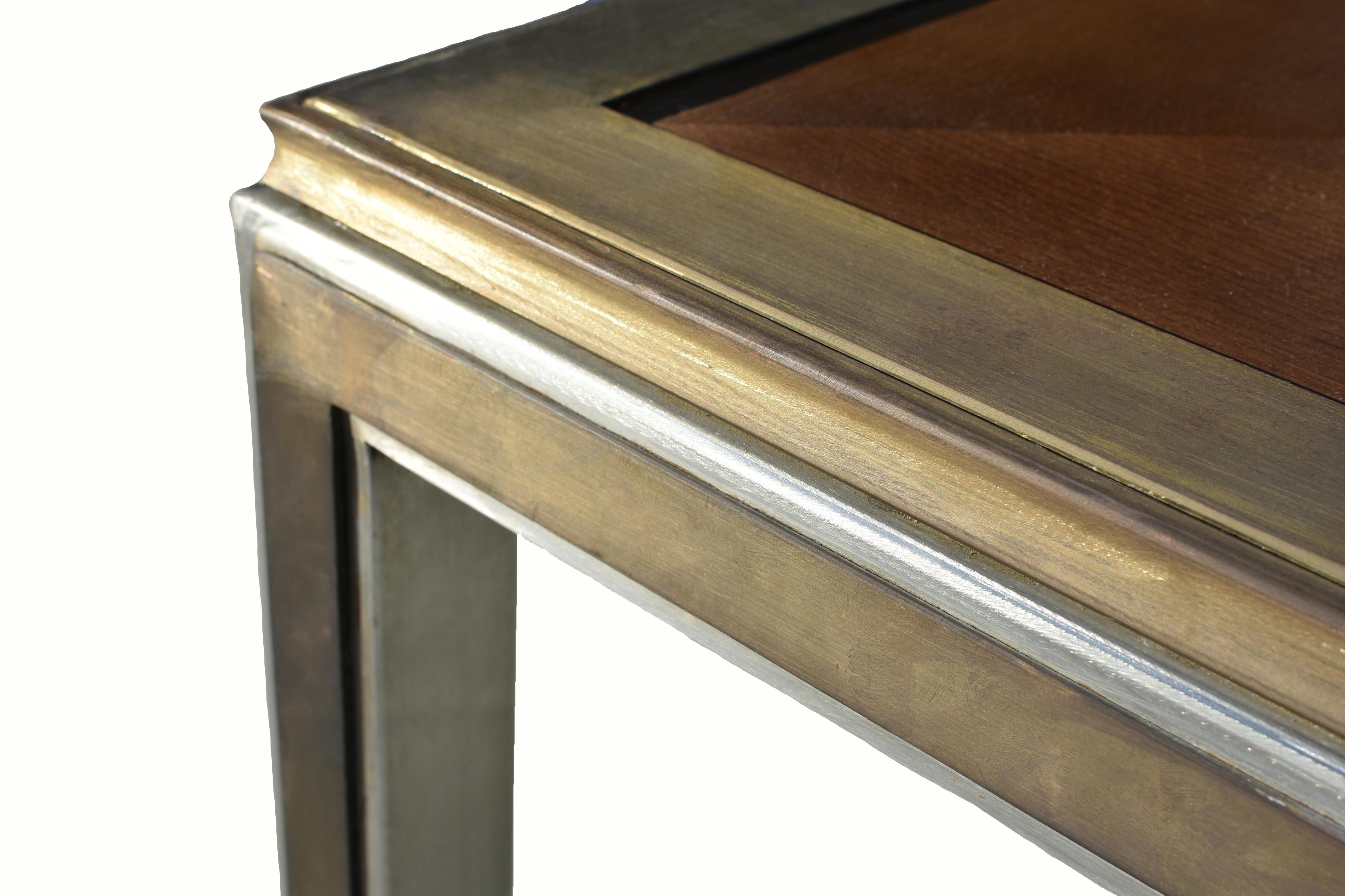 Brass Nickel Metal Wood Coffee Table For Sale 11
