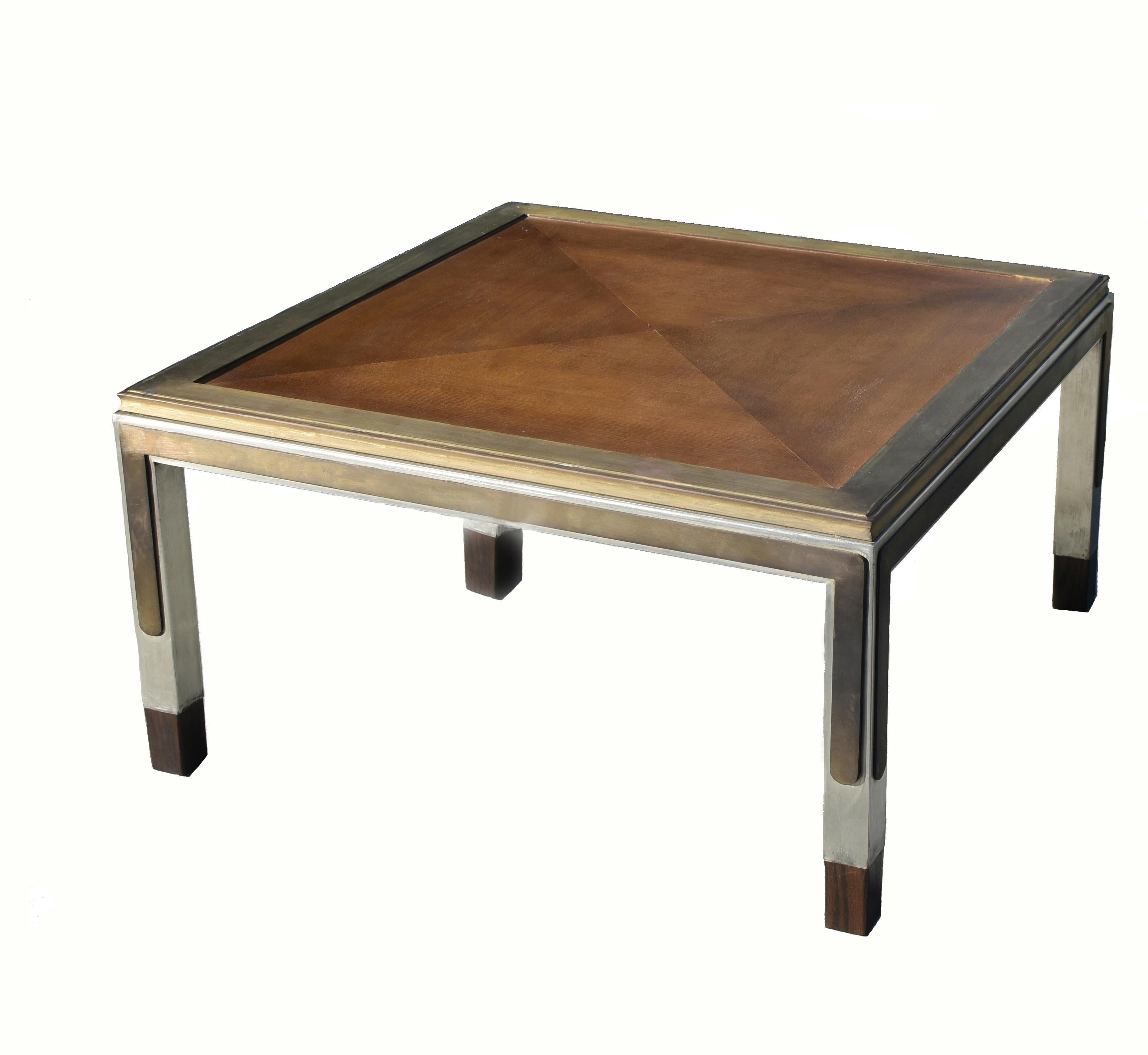 Brass Nickel Metal Wood Coffee Table For Sale 1