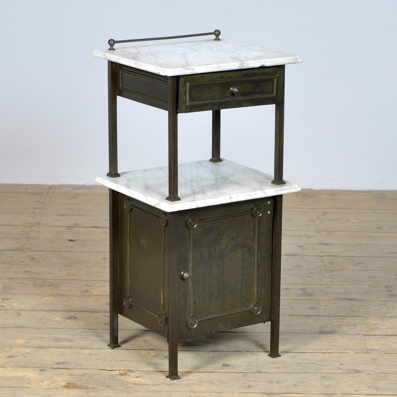 Industrial Brass Nightstand with Marble Top, 1910's For Sale