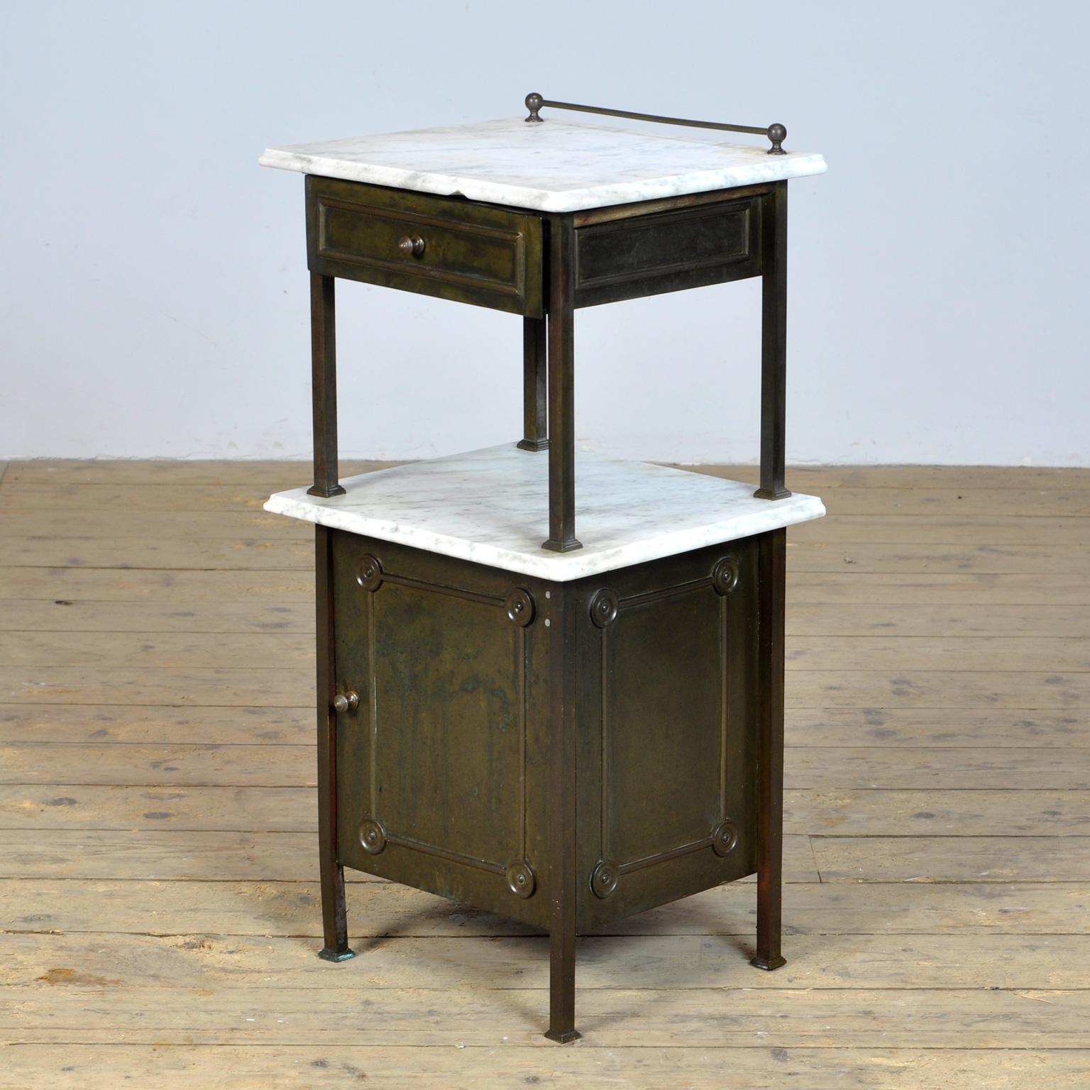 German Brass Nightstand with Marble Top, 1910's For Sale