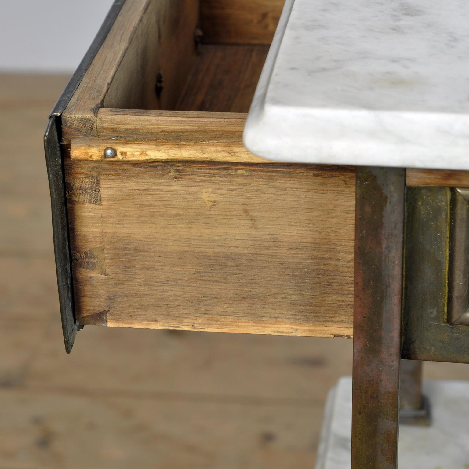 Brass Nightstand with Marble Top, 1910's For Sale 1