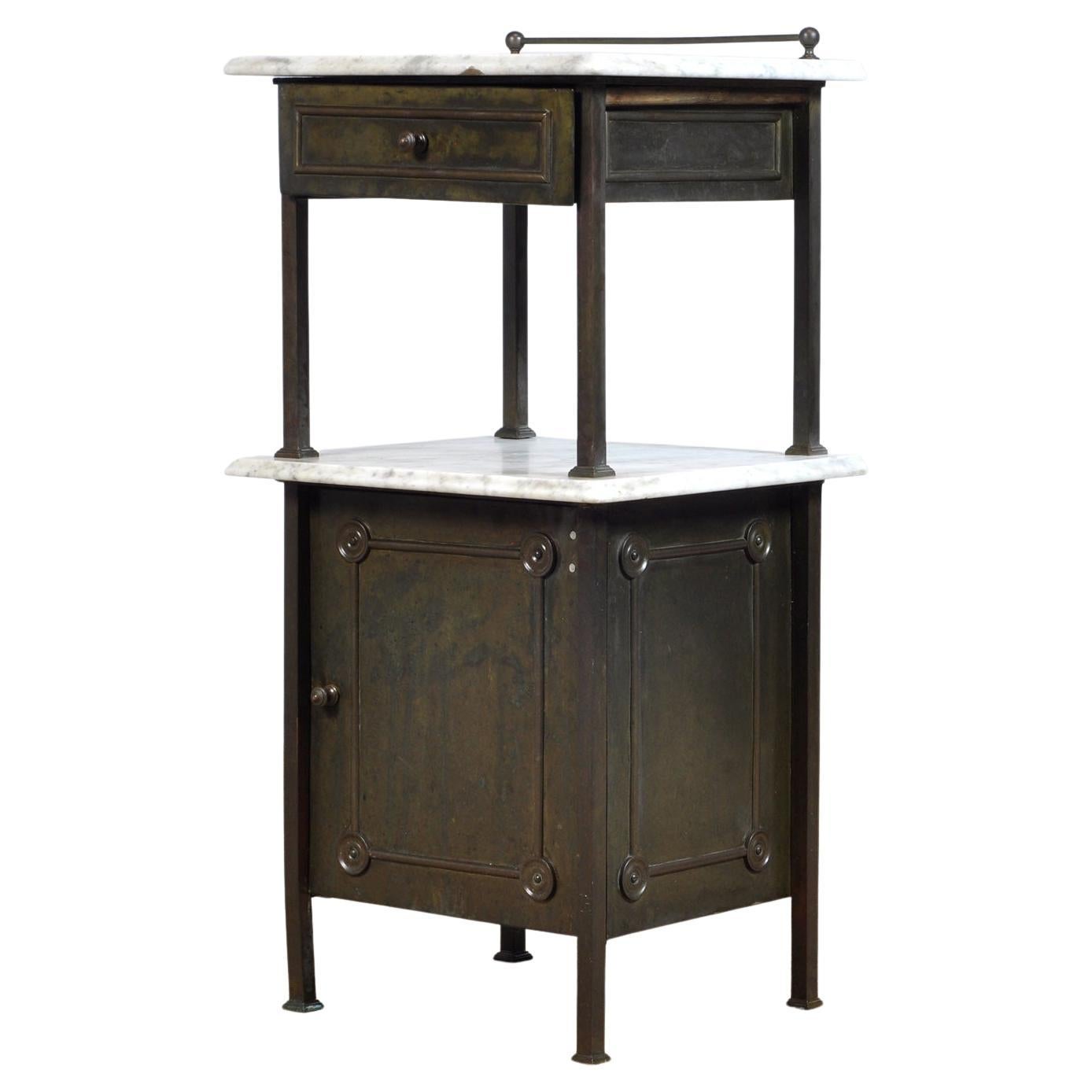 Brass Nightstand with Marble Top, 1910's
