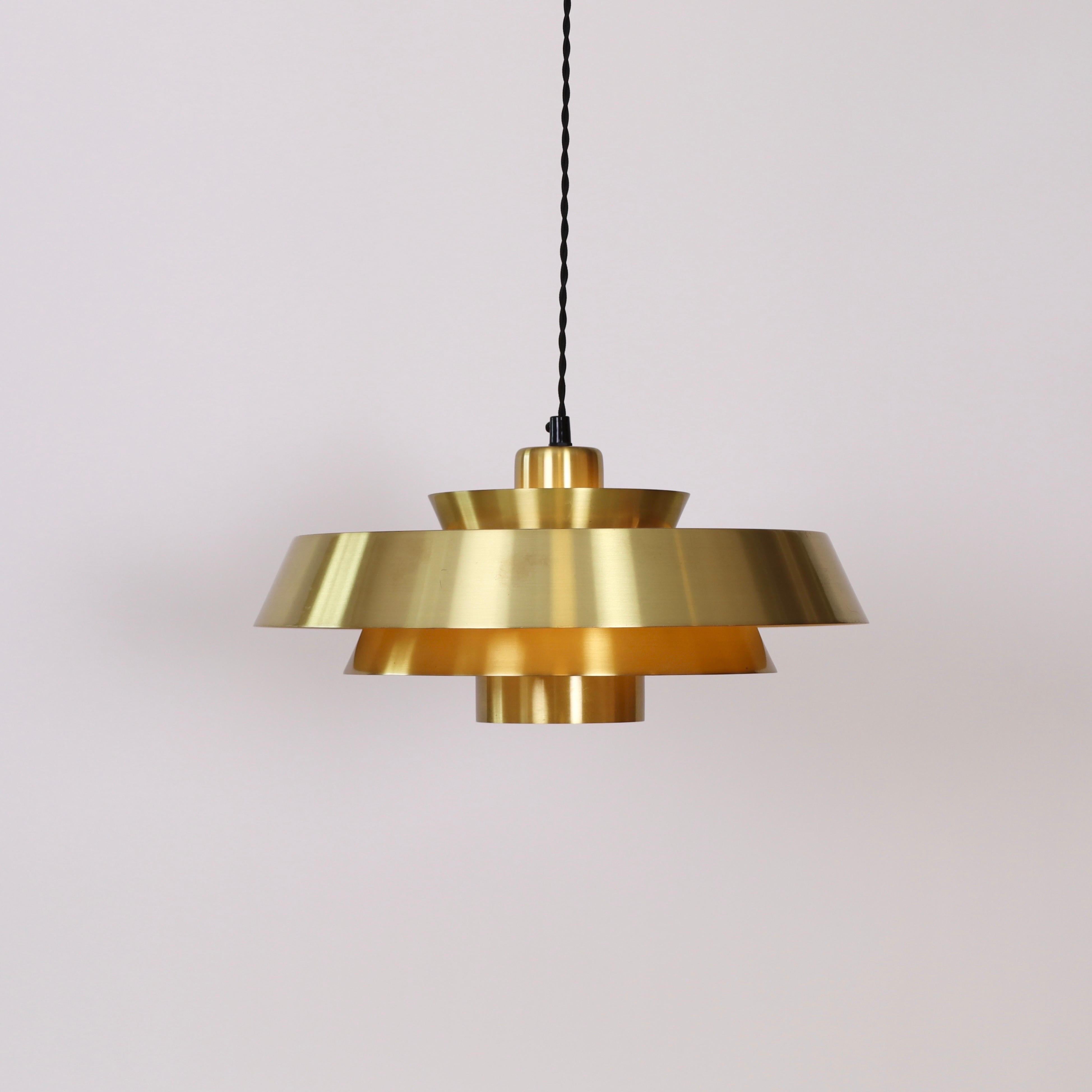 Metal Brass Nova Pendant Light by Jo Hammerborg for Fog & Morup, 1960s, Denmark For Sale