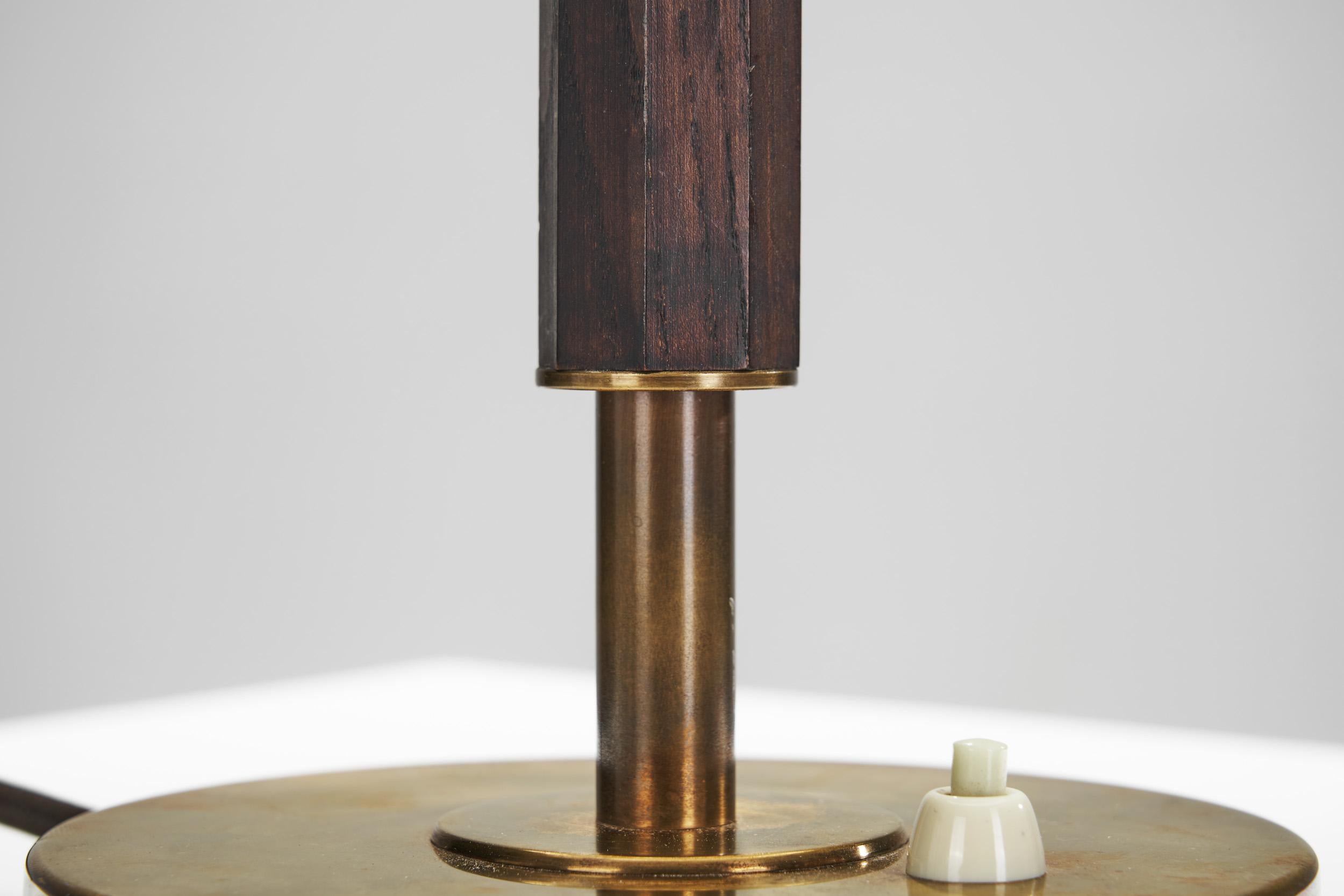 Brass, Oak and Glass Table Lamp by Boréns, Borås, Sweden 1940s For Sale 9