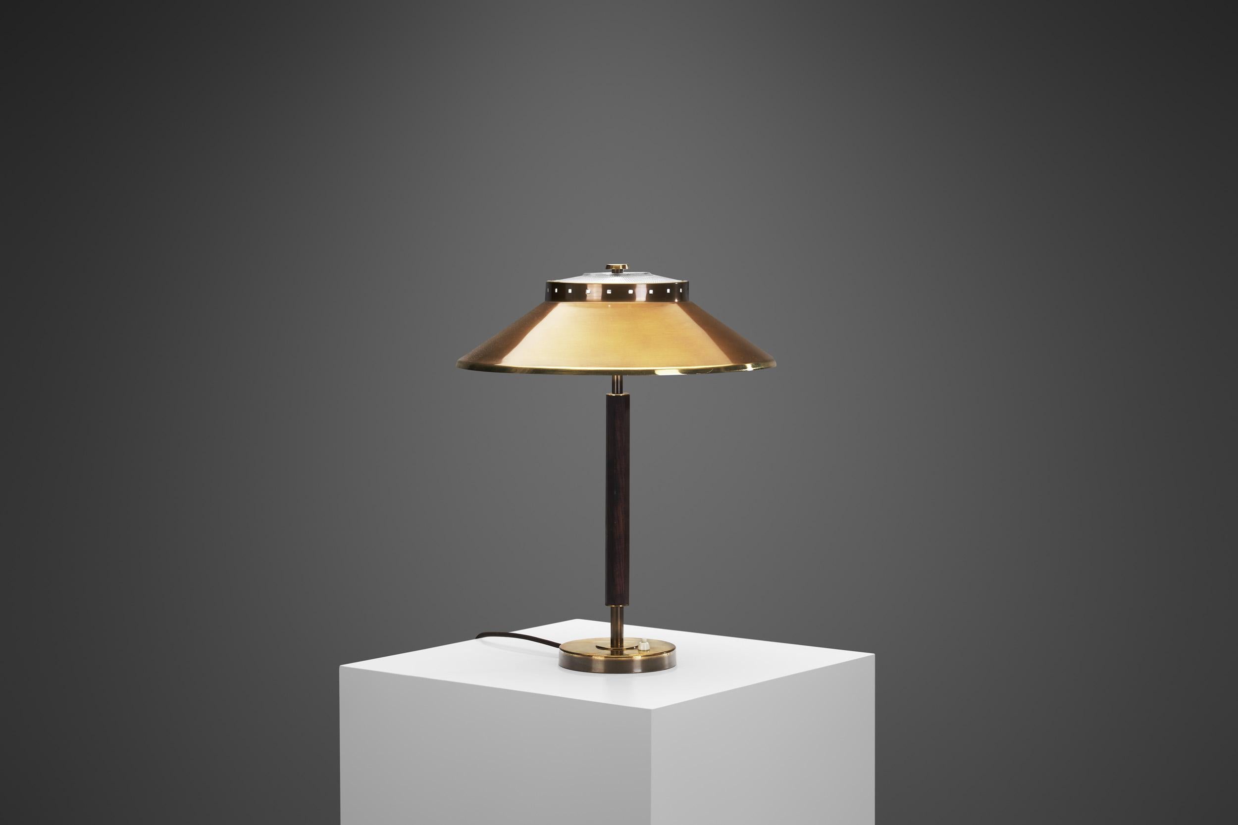 Wood Brass, Oak and Glass Table Lamp by Boréns, Borås, Sweden 1940s For Sale