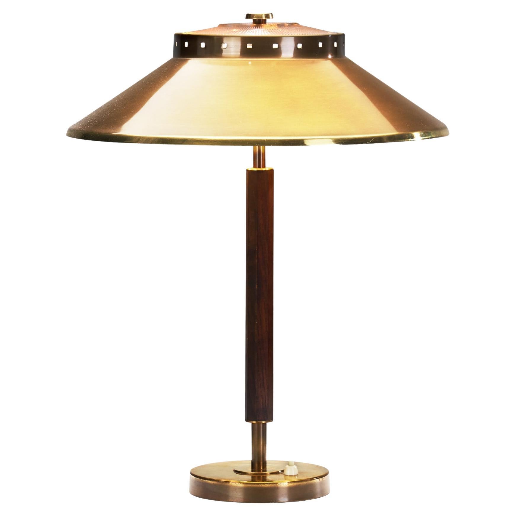 Brass, Oak and Glass Table Lamp by Boréns, Borås, Sweden 1940s For Sale