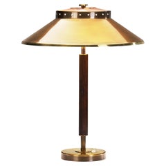 Brass, Oak and Glass Table Lamp by Boréns, Borås, Sweden 1940s