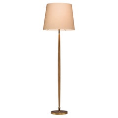 Brass & Oak Floor Lamp, England circa 1950