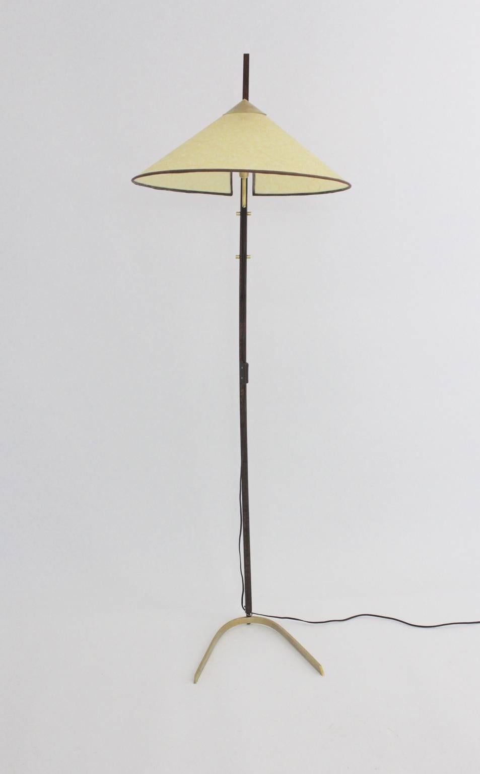 Austrian Brass Oak Mid Century Modern Vintage Floor Lamp Rupert Nikoll Austria circa 1950 For Sale