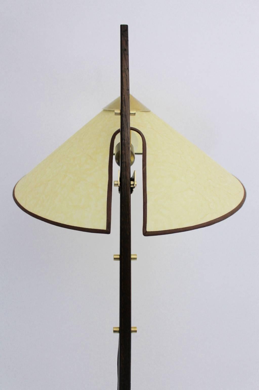 Mid-20th Century Brass Oak Mid Century Modern Vintage Floor Lamp Rupert Nikoll Austria circa 1950 For Sale