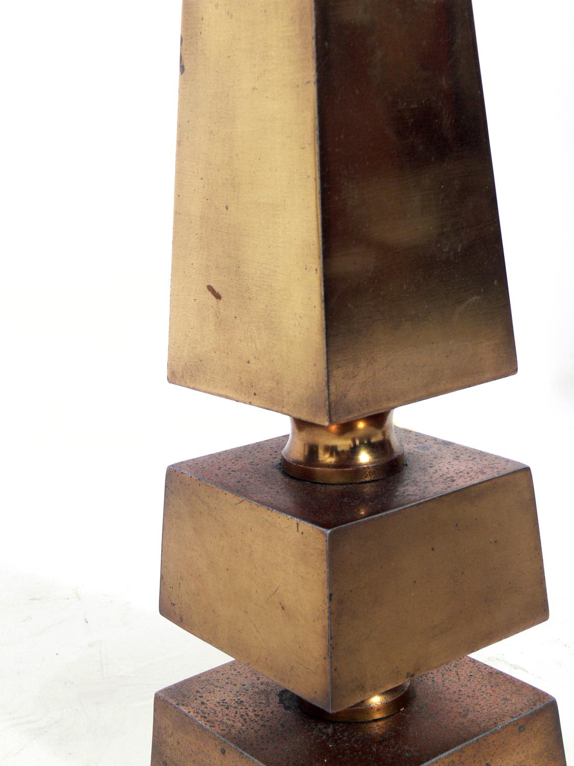 American Brass Obelisk Lamps by Gilbert Rohde