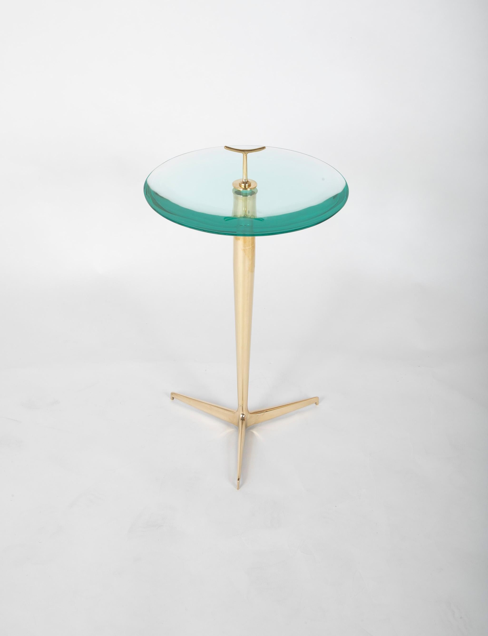 20th Century Brass Occasional Table with Glass Top by Giuseppe Ostuni For Sale