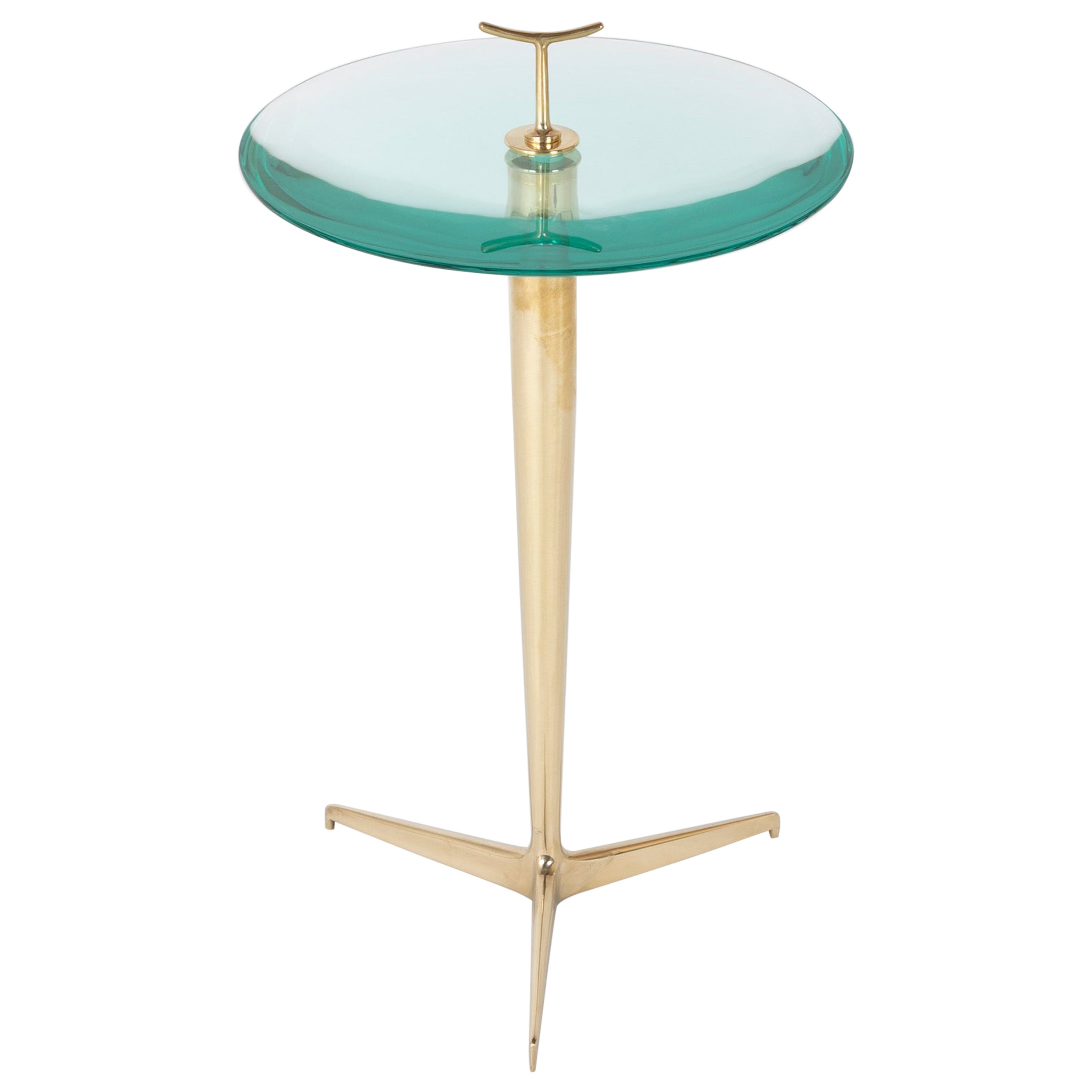 Mesa auxiliar de latón con tapa de cristal de Giuseppe Ostuni