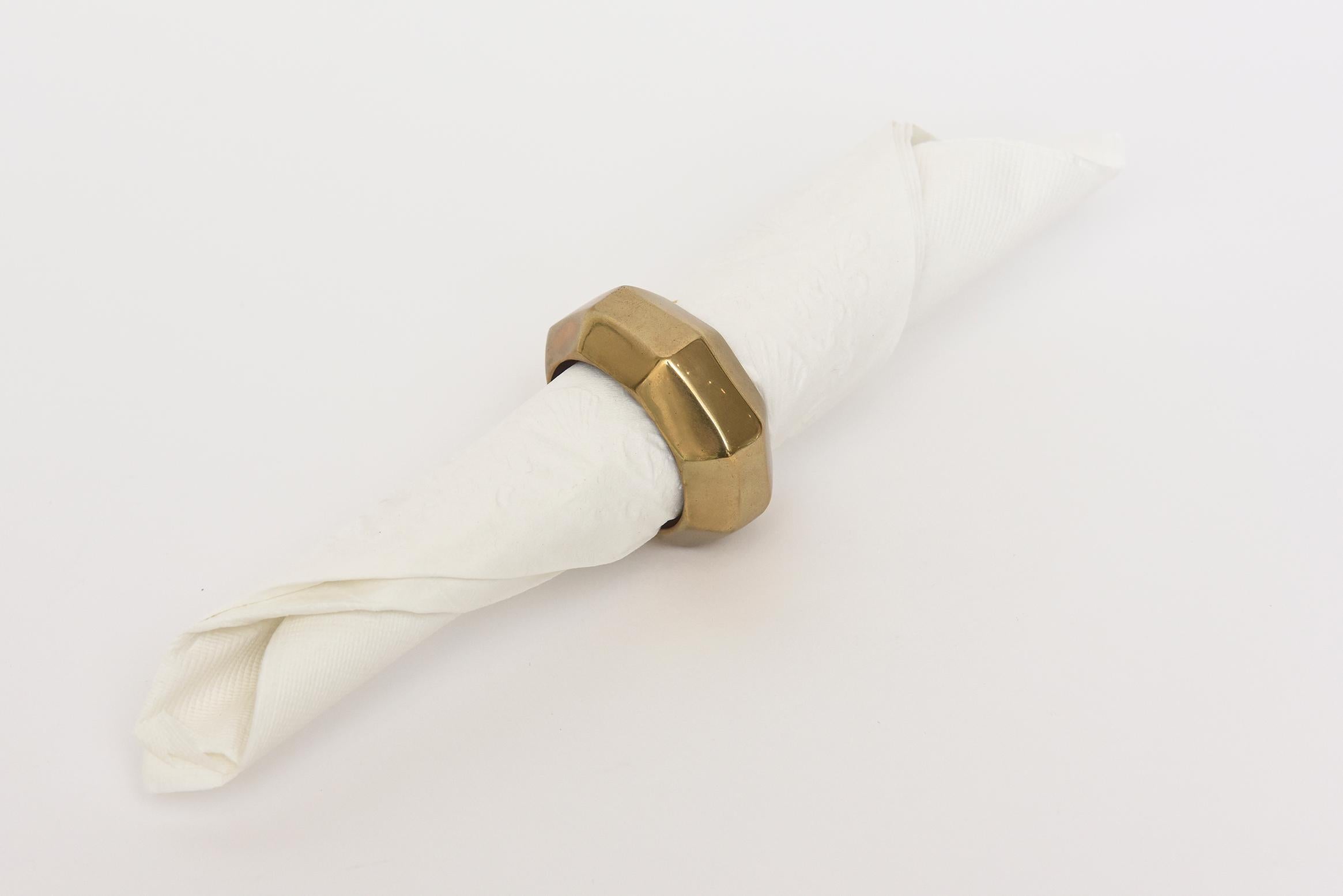 Brass Vintage Octagon Sculptural Napkin Rings Set of 10 4