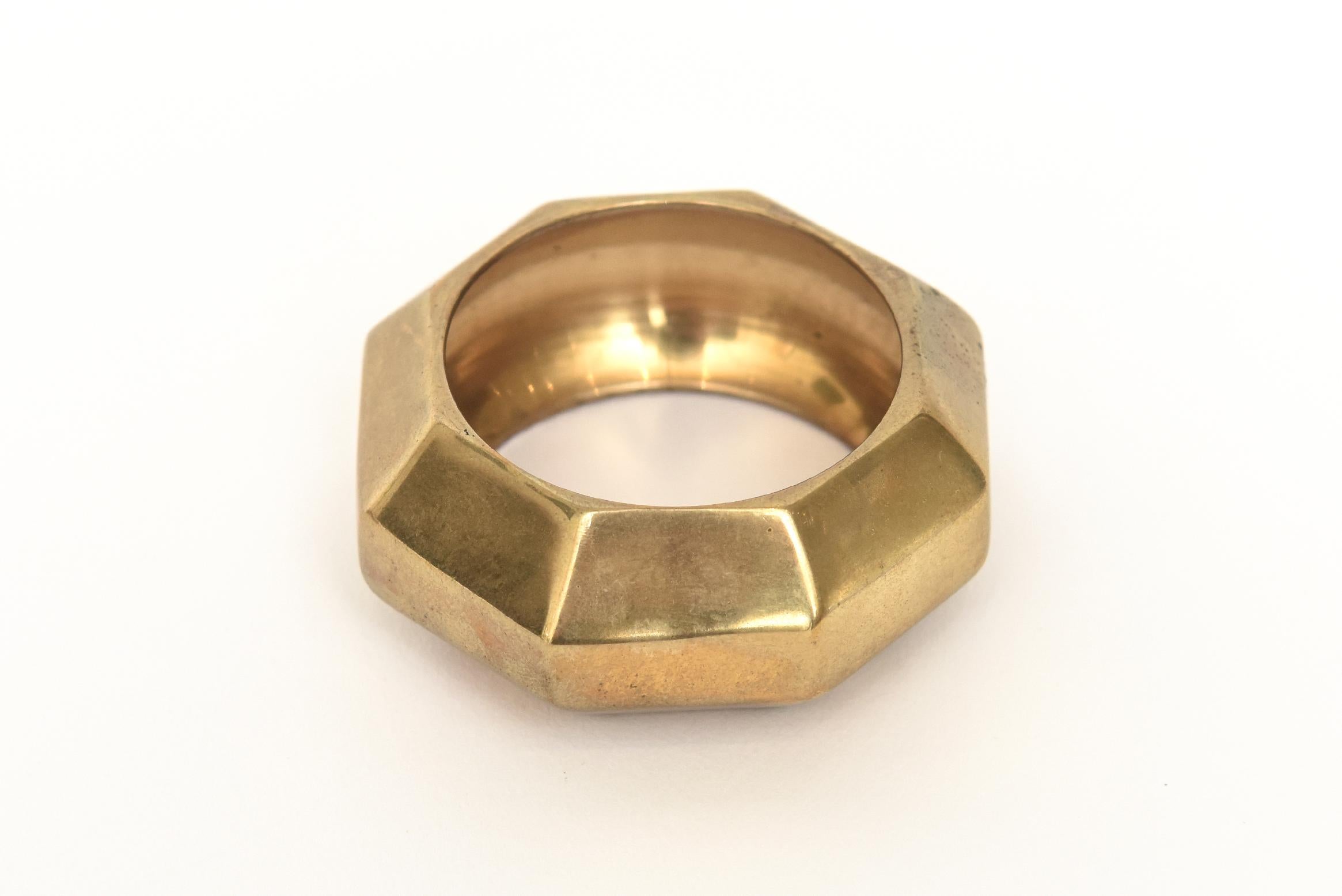 Late 20th Century Brass Vintage Octagon Sculptural Napkin Rings Set of 10
