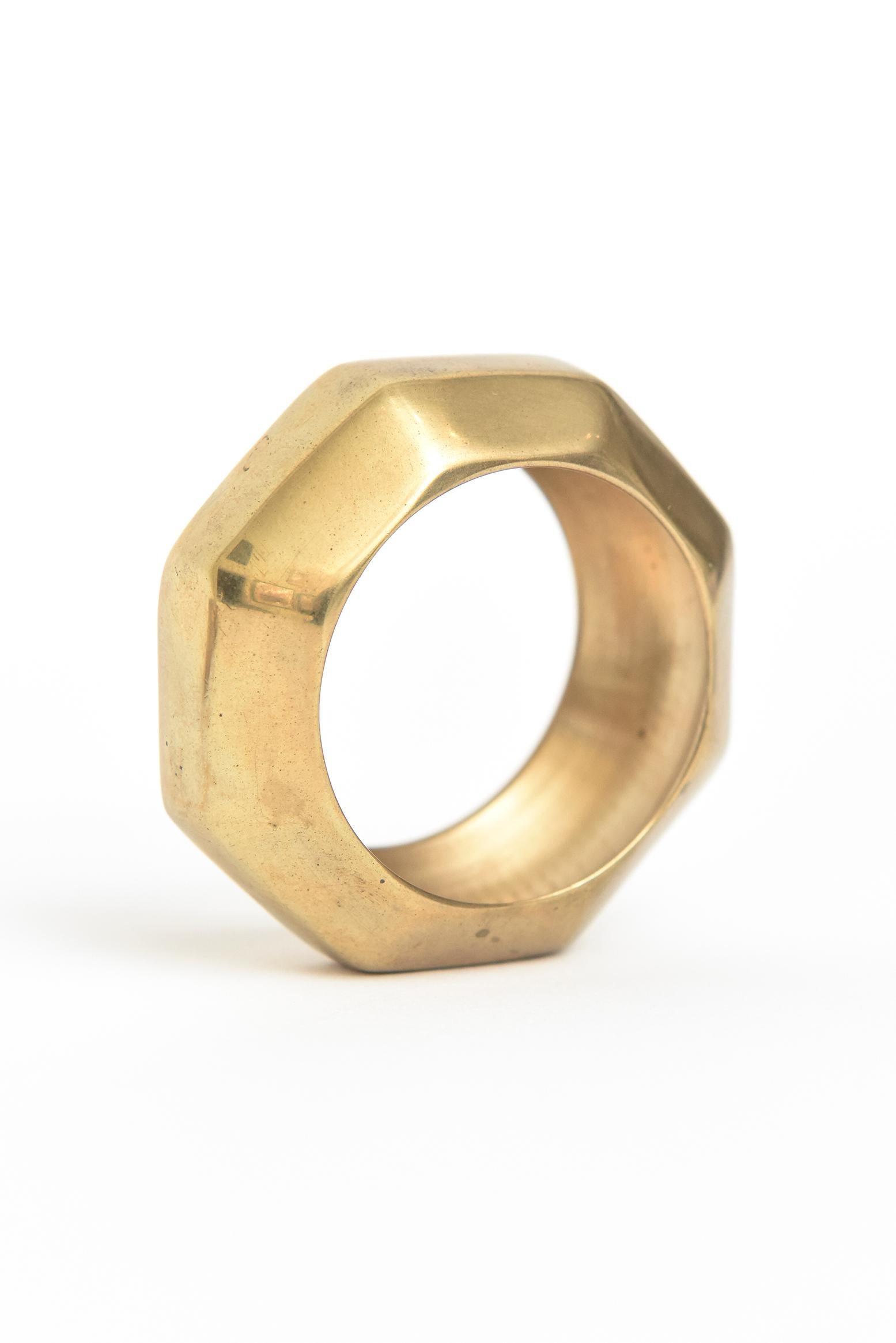 Brass Vintage Octagon Sculptural Napkin Rings Set of 10 1