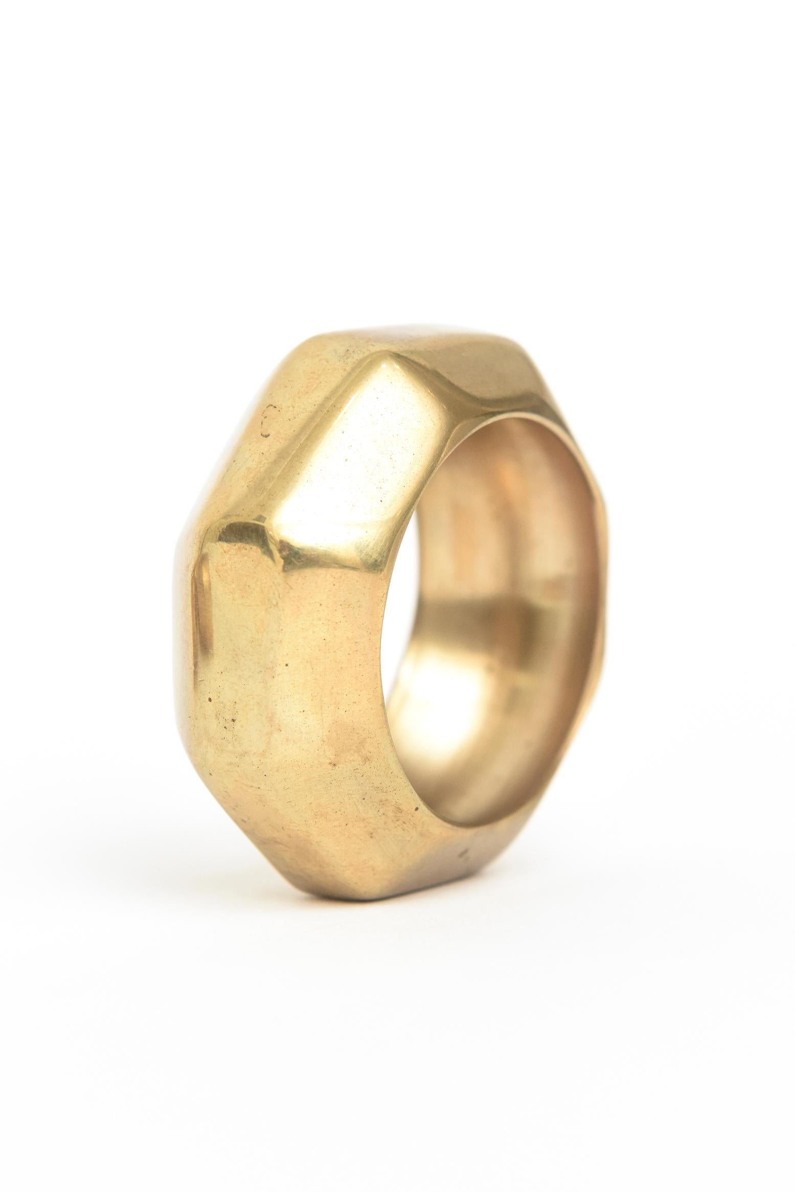 Brass Vintage Octagon Sculptural Napkin Rings Set of 10 2