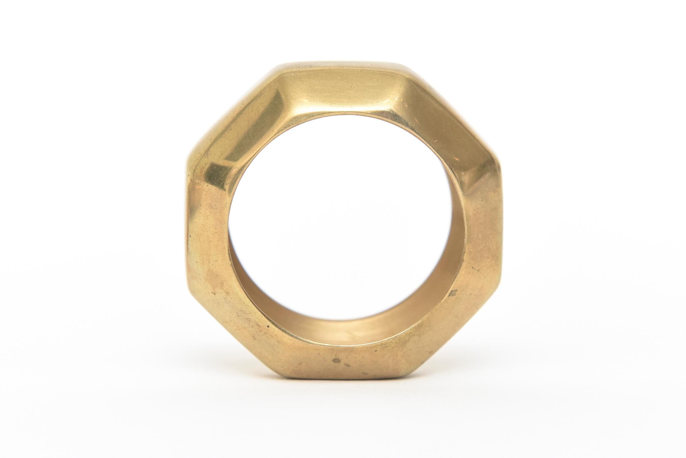 Brass Vintage Octagon Sculptural Napkin Rings Set of 10 3