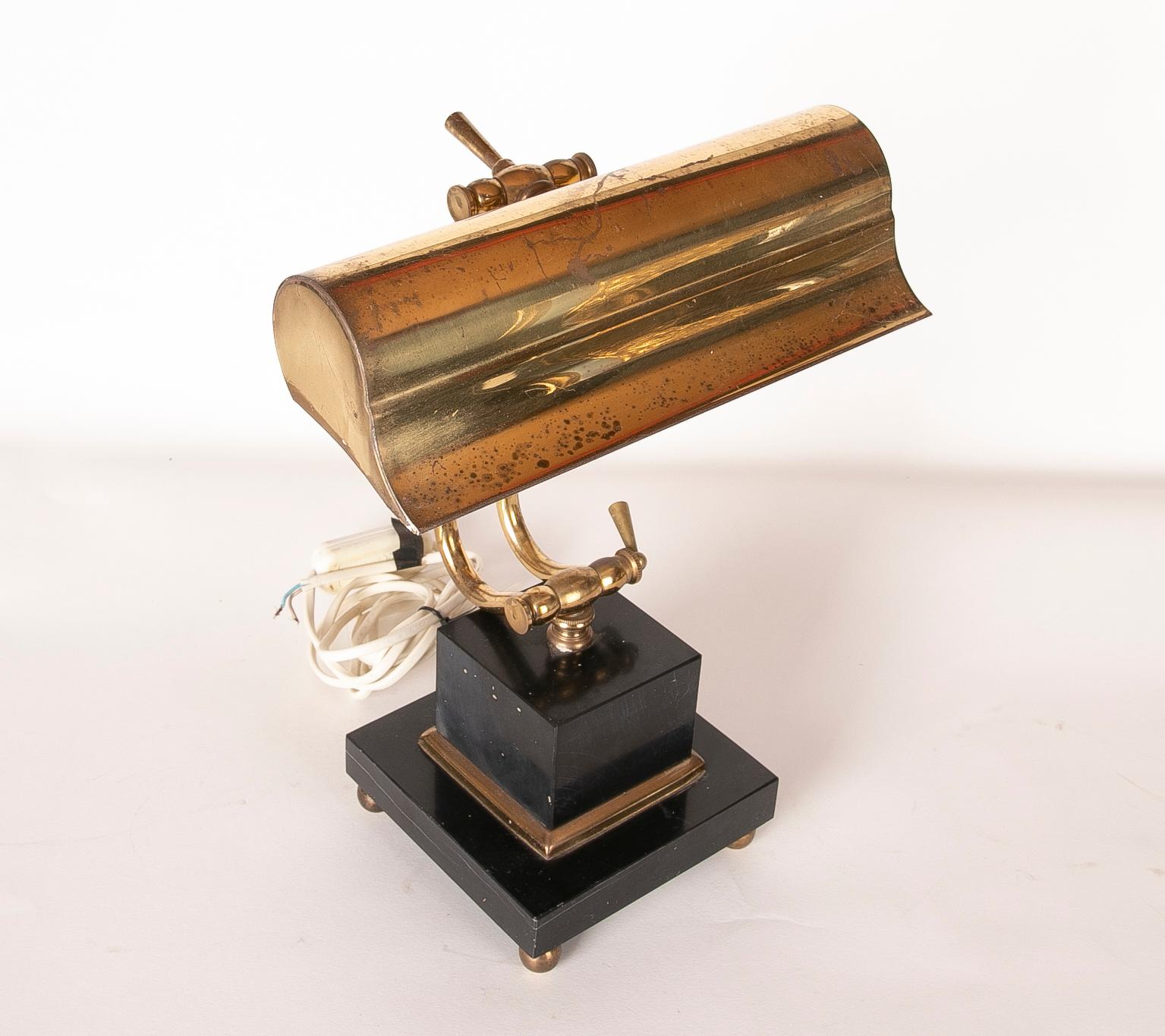 American Brass Office Table Lamp with Marble Base For Sale