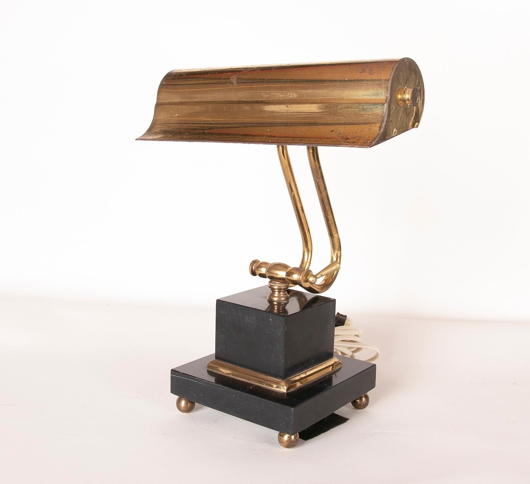 Contemporary Brass Office Table Lamp with Marble Base For Sale