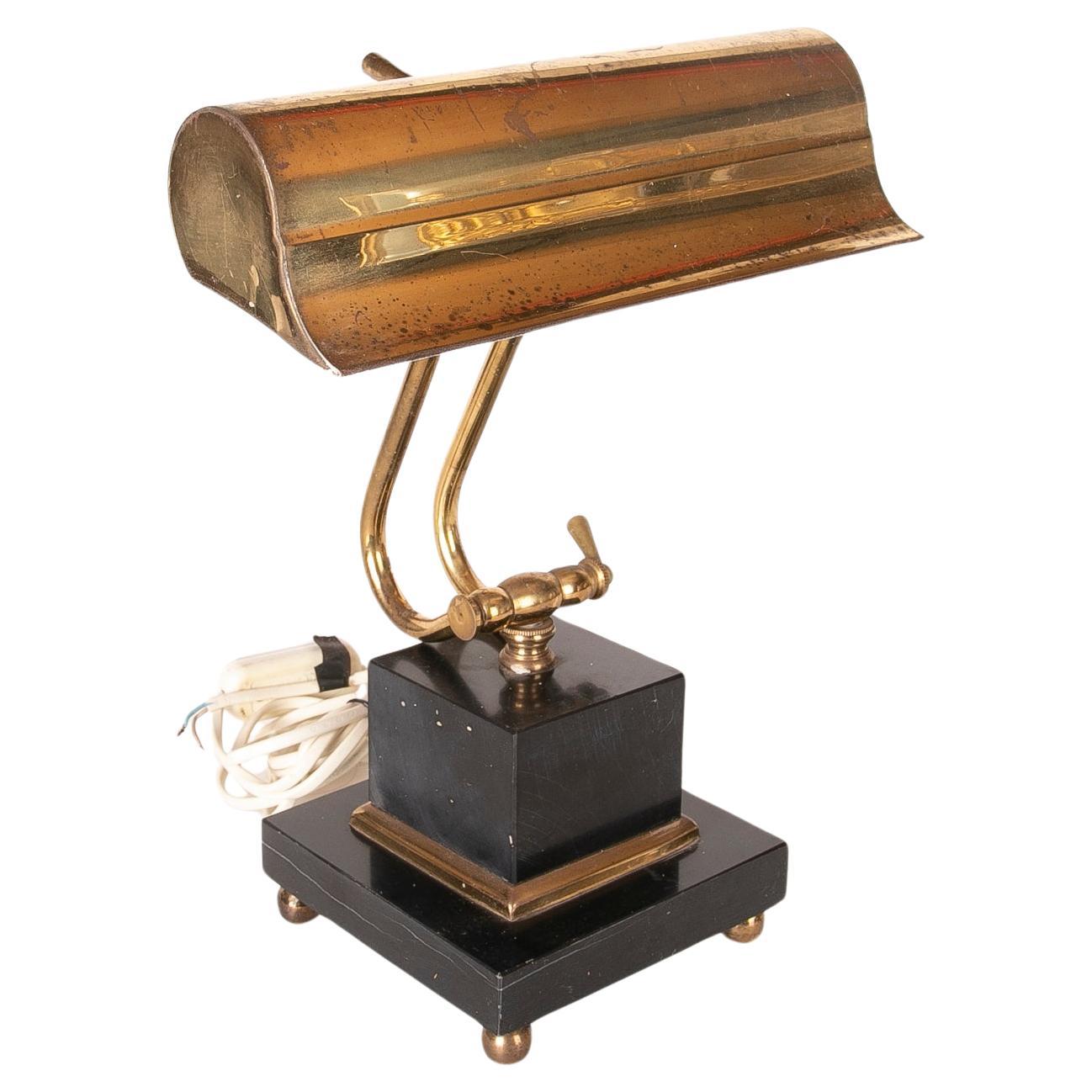 Brass Office Table Lamp with Marble Base For Sale
