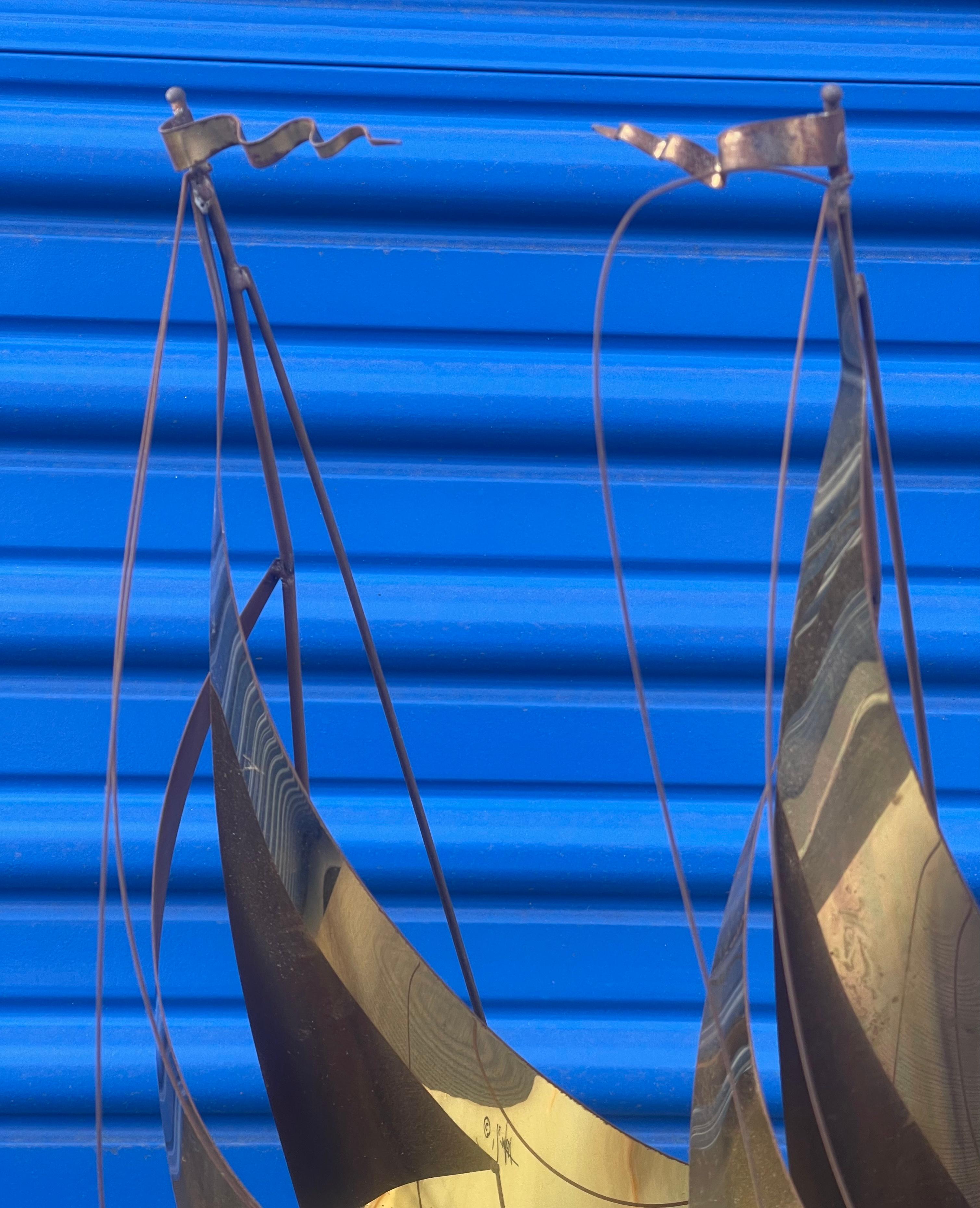 20th Century Brass on Quartz Dual Sailboat Sculpture by DeMott For Sale