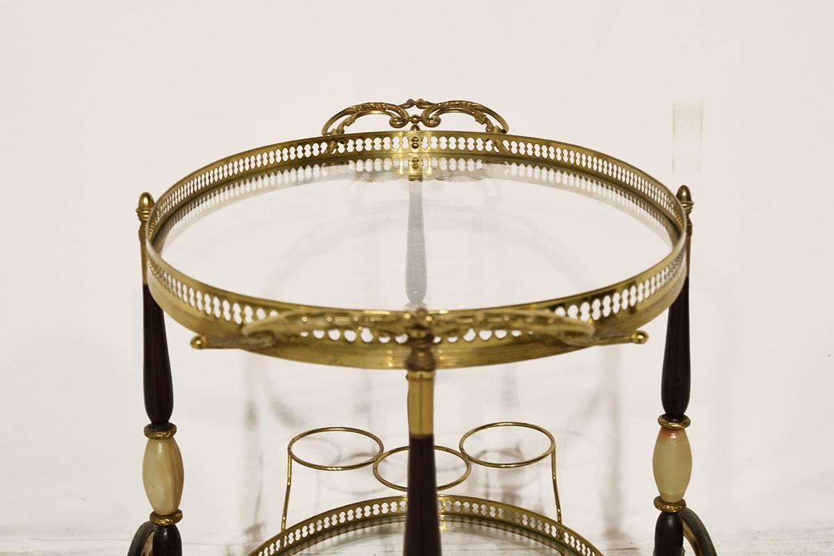 Mid-20th Century Brass, Onyx and Glass Bar-Trolley by Maison Baguès, 1950s