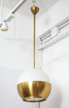 Brass, Opaline and Fresnel Lens Pendant by Perzel, France, 1950's