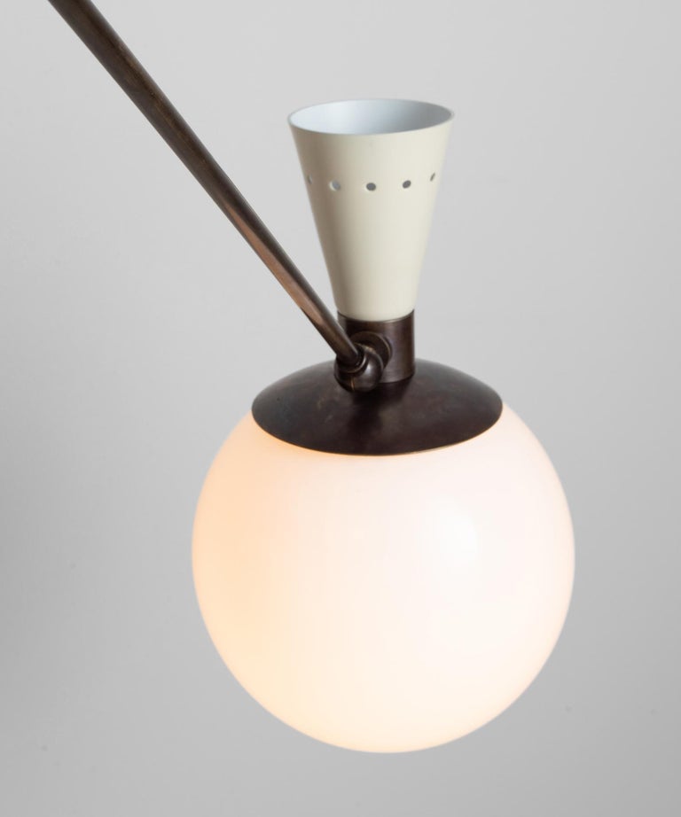 Italian Brass and Opaline Counterbalance Lamp, Made in Italy For Sale