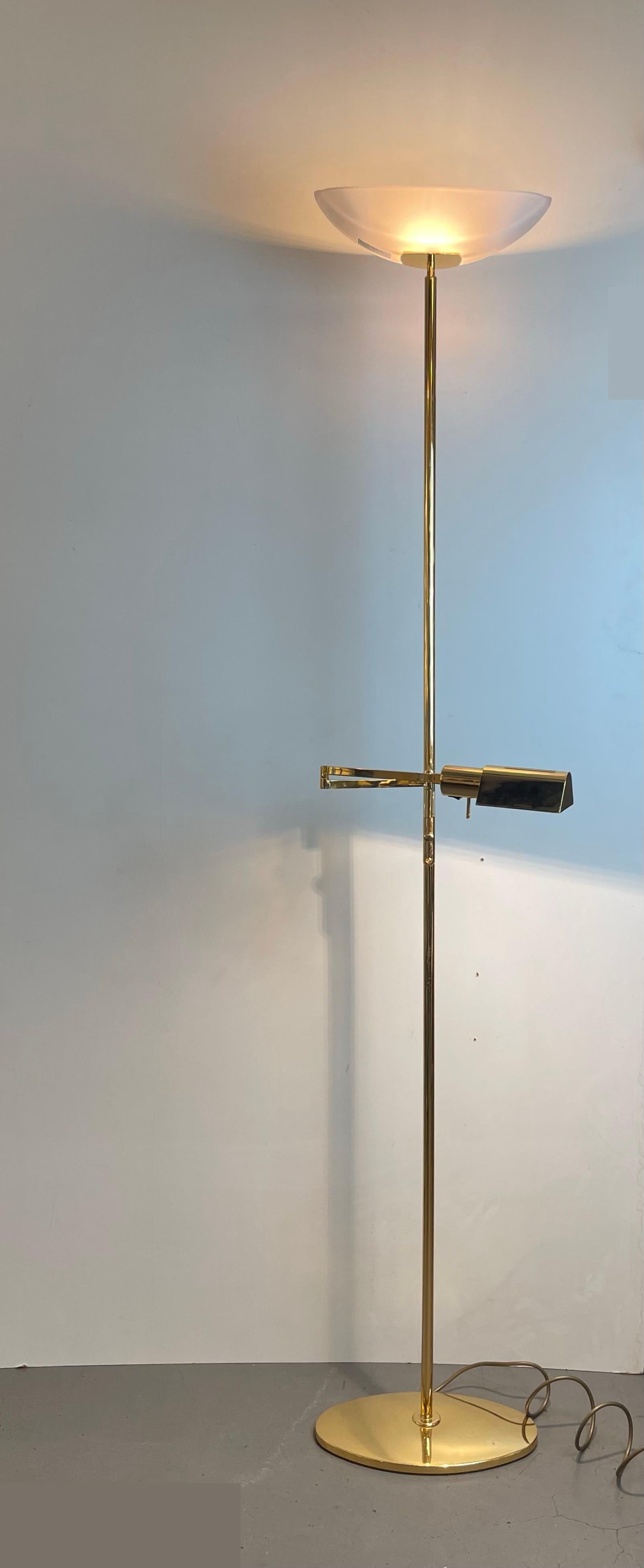 Spanish Brass & Opaline Floor Lamp by Milan, Spain, 1980s For Sale