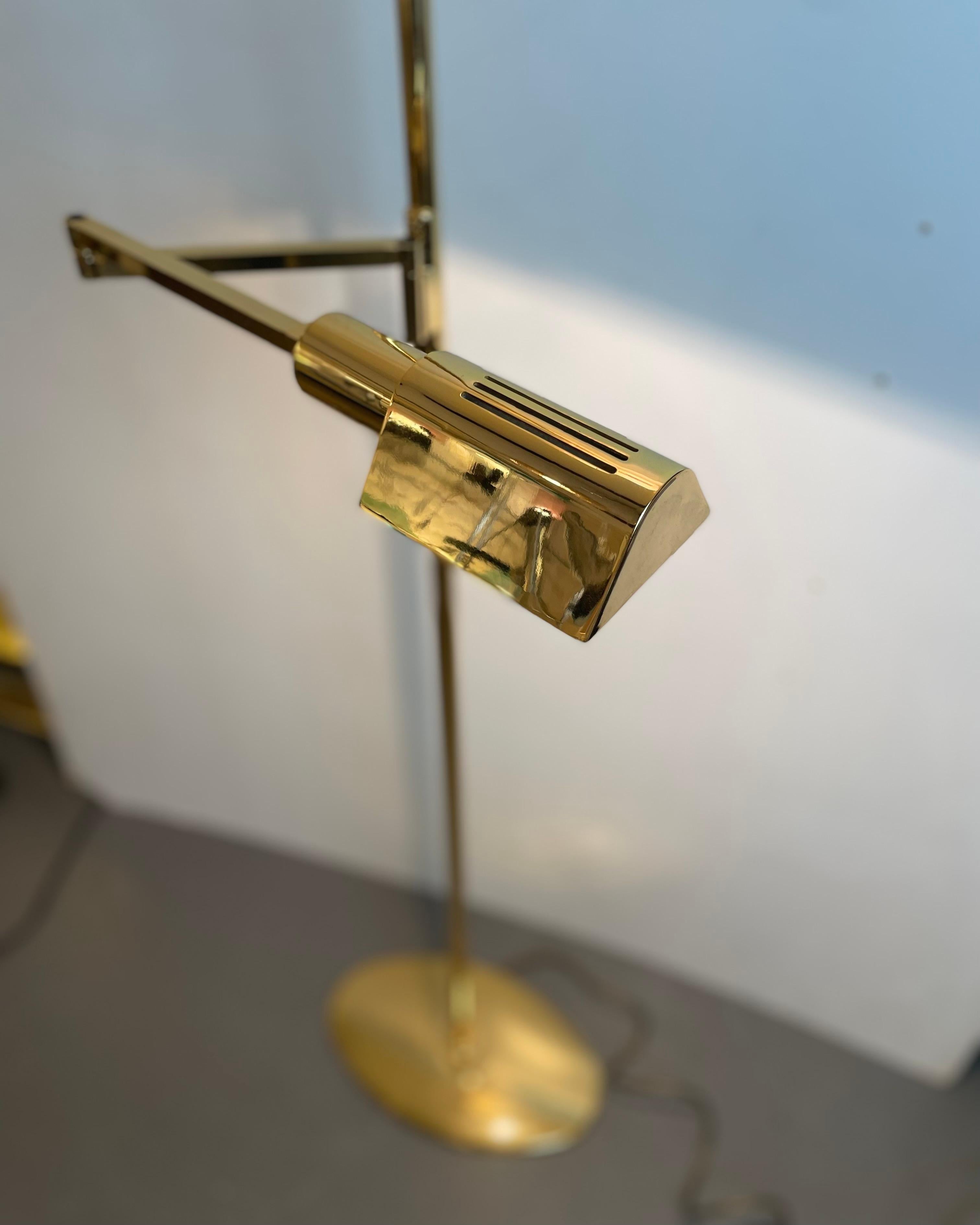 Late 20th Century Brass & Opaline Floor Lamp by Milan, Spain, 1980s For Sale