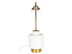 Brass & Opaline Glass 3 Lights 1959 Table Lamp by Stilnovo with Red Paper Shade
