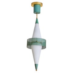 Brass + Opaline Glass Pendant in the Manner of Stilnovo, 1950s