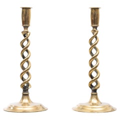 Brass  Open Barley Twist Candlesticks  