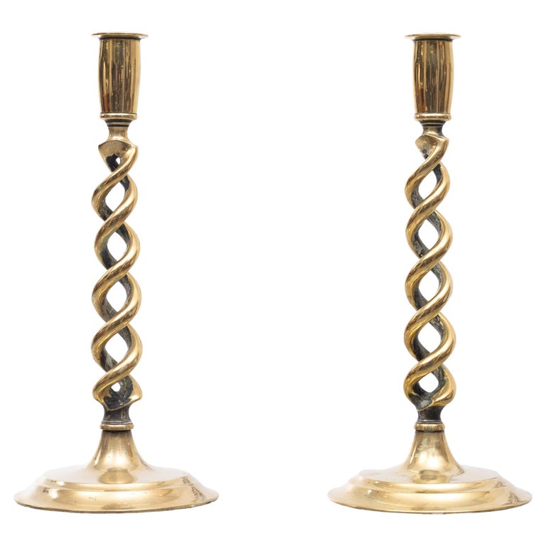 Brass Open Barley Twist Candlesticks For Sale at 1stDibs