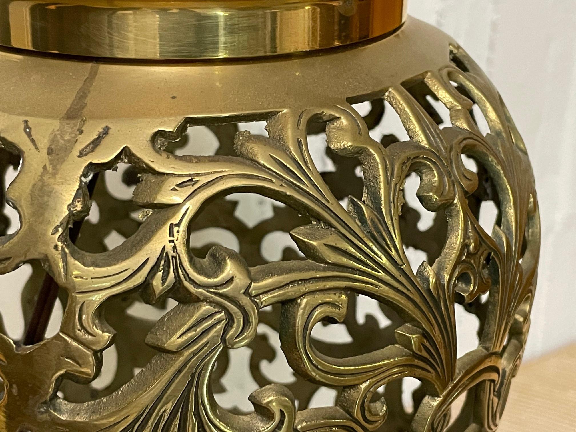 20th Century Brass Open Fretwork Cage Design Table Lamp For Sale