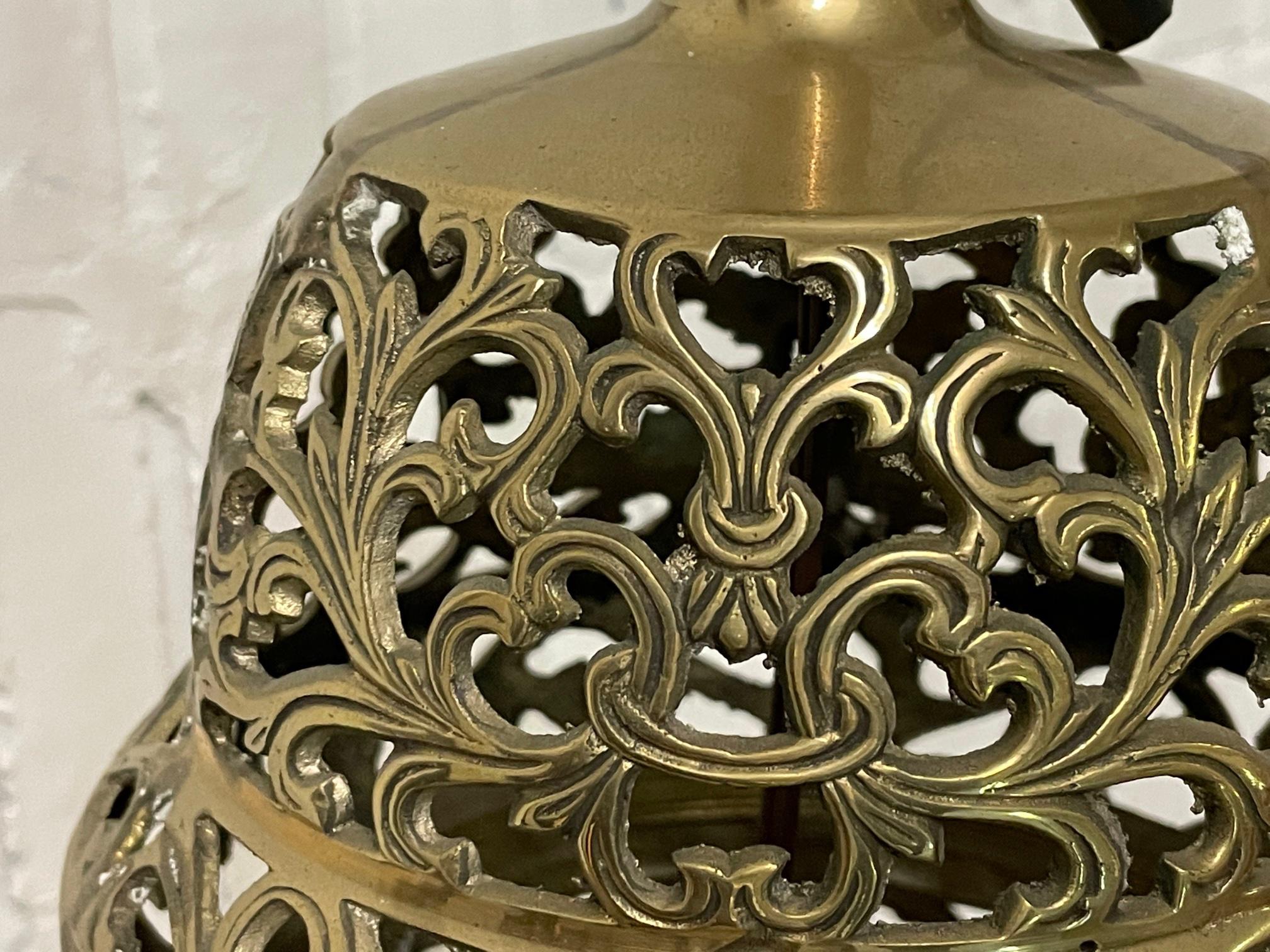 Brass Open Fretwork Cage Design Table Lamp For Sale 1