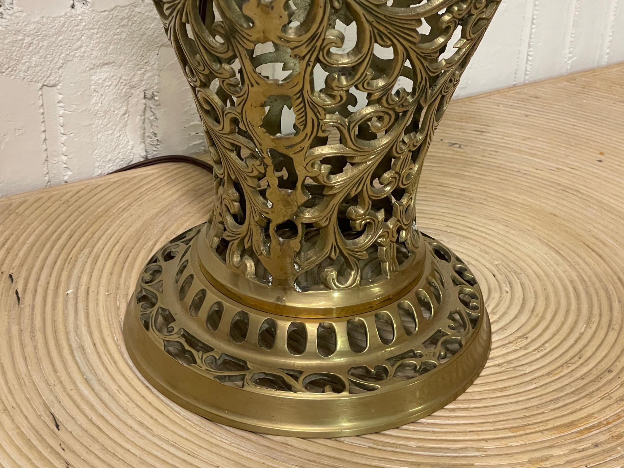 Brass Open Fretwork Cage Design Table Lamp For Sale 3