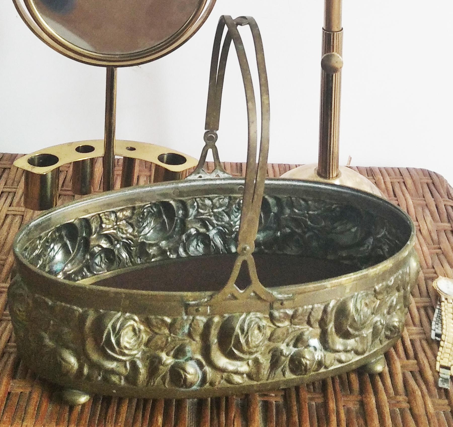 Art Deco Brass or Bronze Basket Centerpiece For Sale