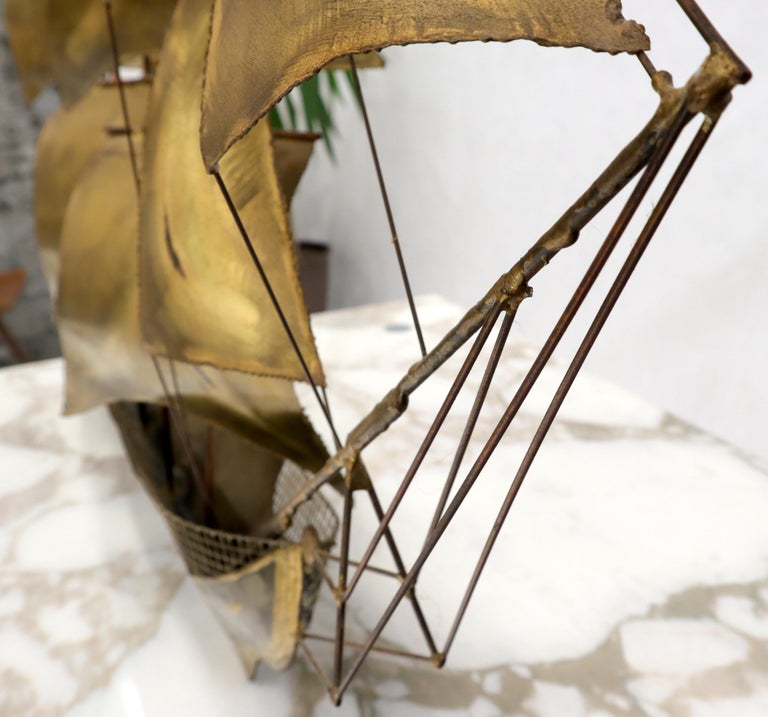 Brass or Bronze Sheet Metal Wall Art Sculpture of a Sail Boat For Sale