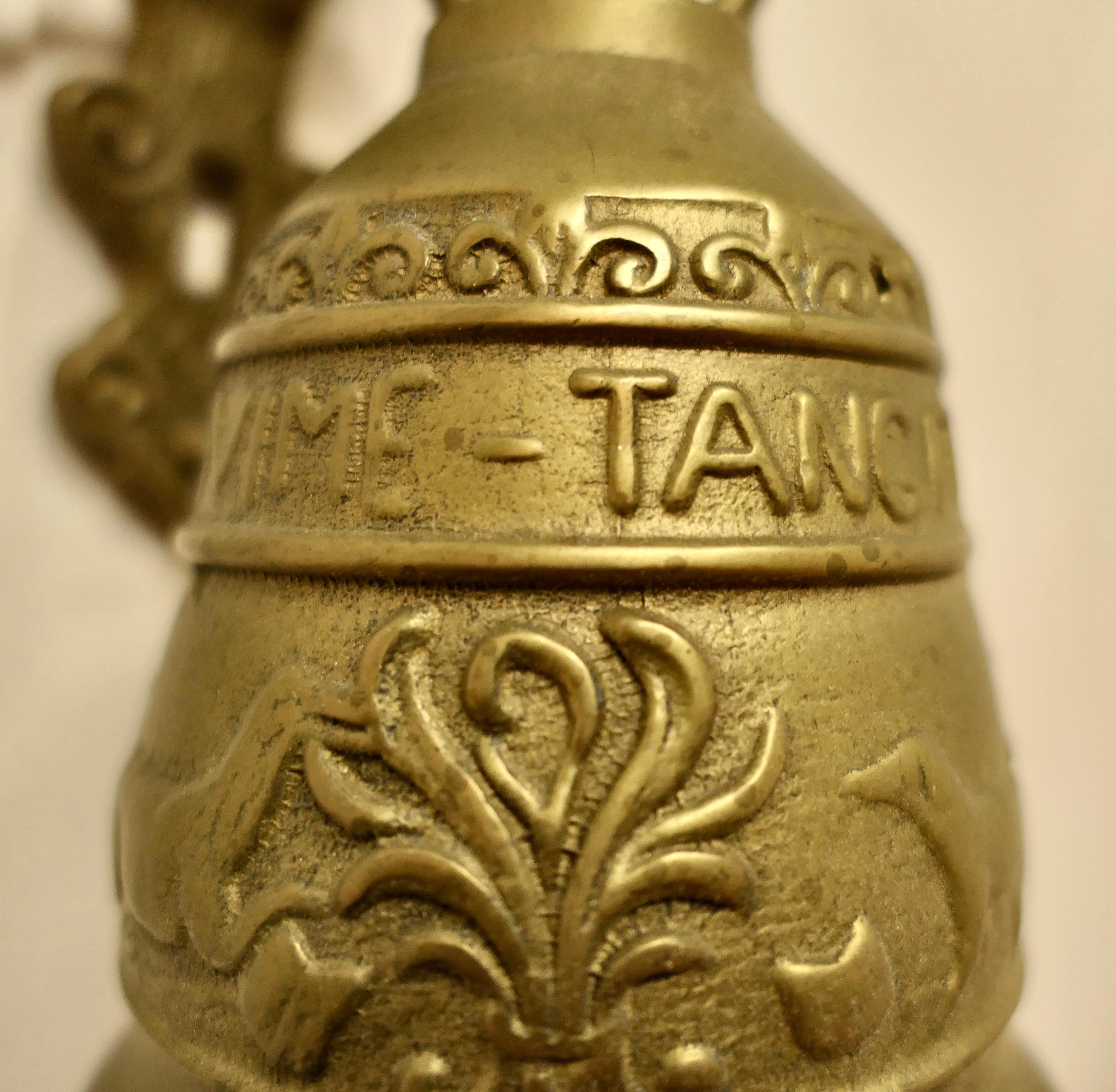 Black Forest Brass Outdoor Door Bell on Hanging Bracket with Chain Pull