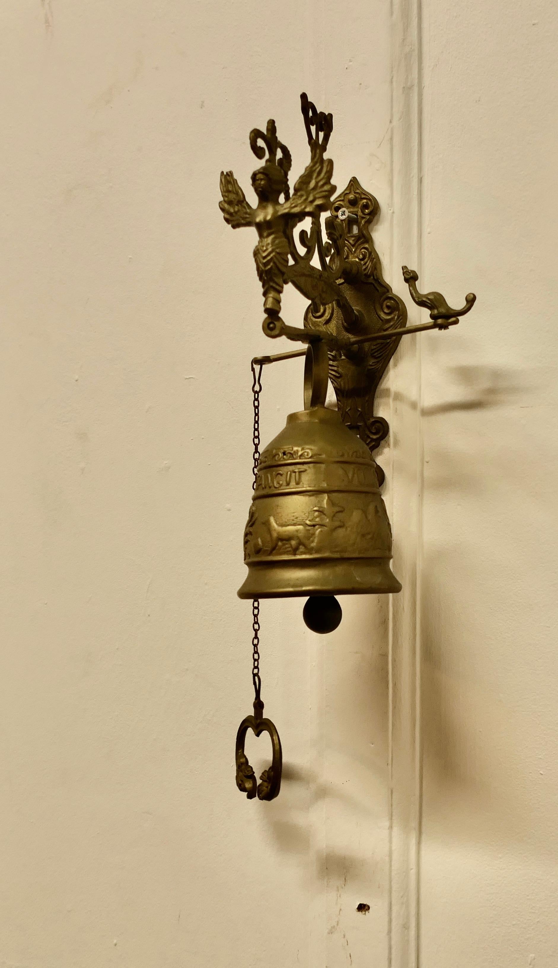 Brass Outdoor Door Bell on Hanging Bracket with Chain Pull 1