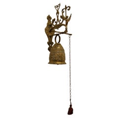 Antique Brass Outdoor Door Bell on Hanging Bracket with Chain Pull
