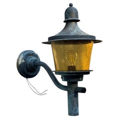 Brass Outdoor Wall Lamps With Yellow Glass Shades